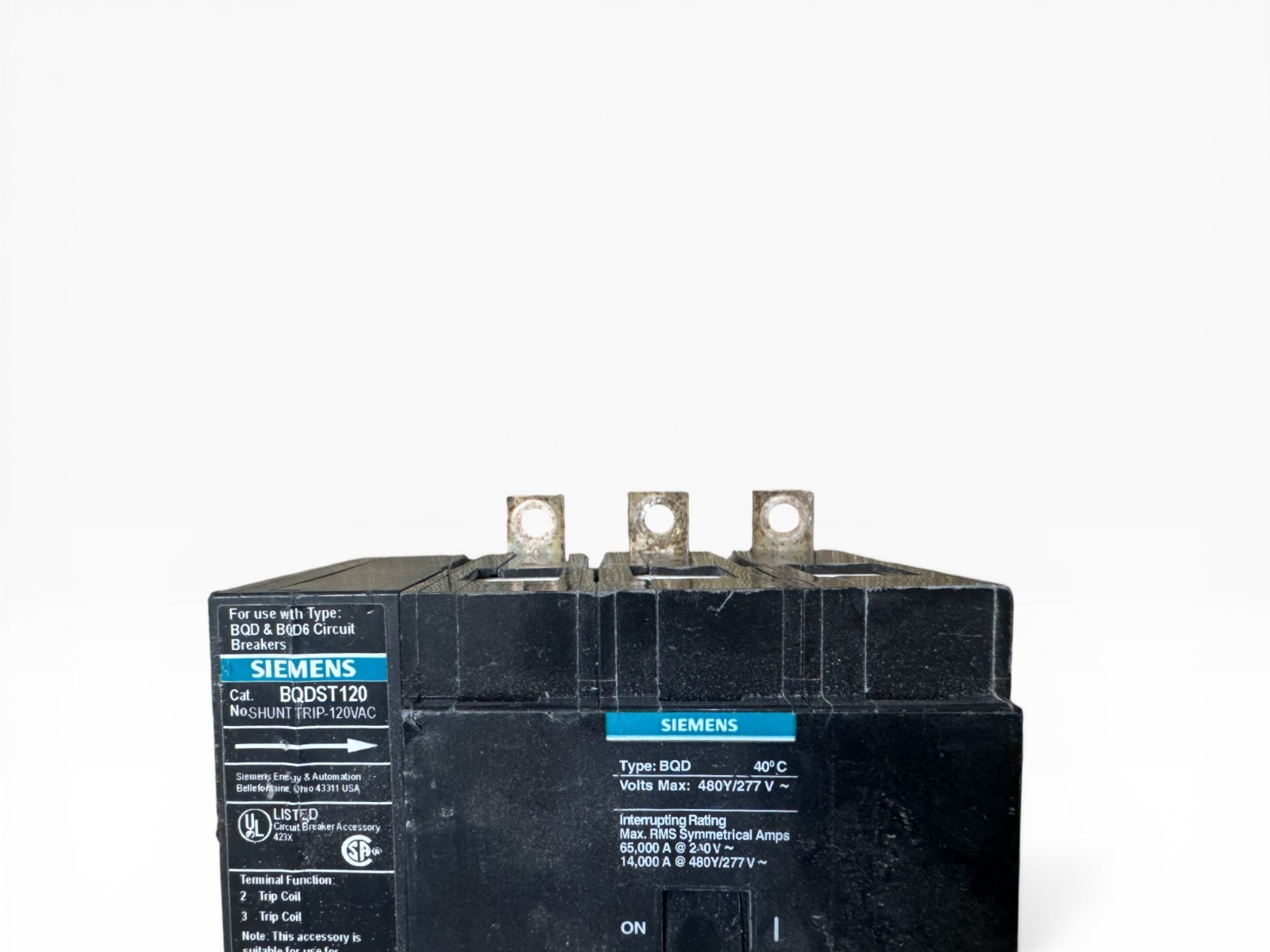 Siemens BQD330 3P 30A 480V Circuit Breaker w/ BQDST120 120V Shunt Trip *CHIPPED