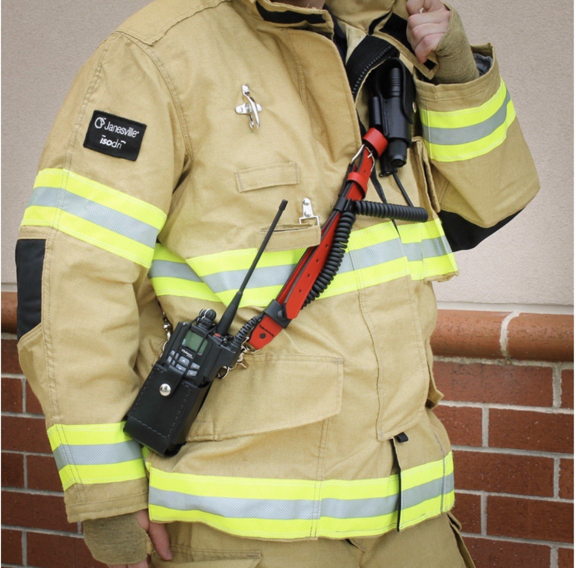 Boston Leather Firefighter Radio Strap Red with Stabilizer Mic