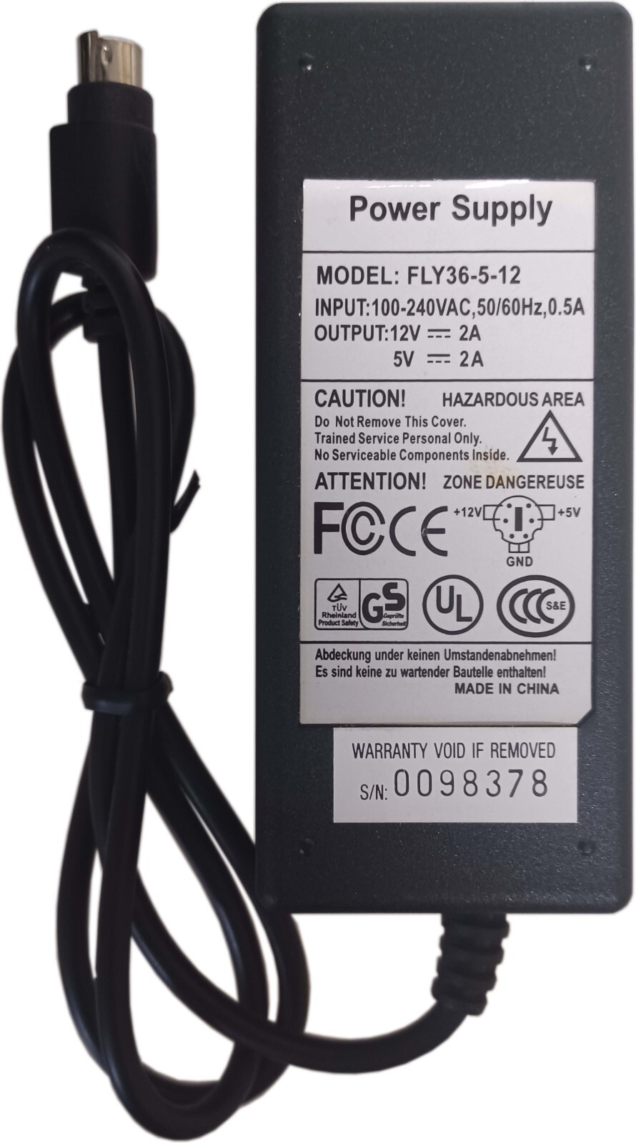 Power Adapter AC DC Round MD 6-Pin DC12V DC5V 12V 5V 2.0A 34W FLY36-5-12