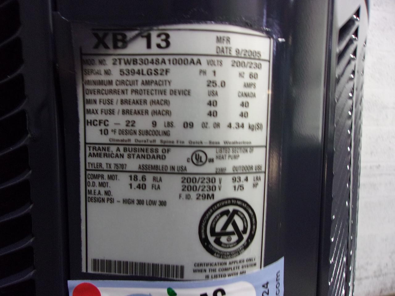 TRANE Used Central Air Conditioner Condenser 2TWB3048A1000AA ACC-22800