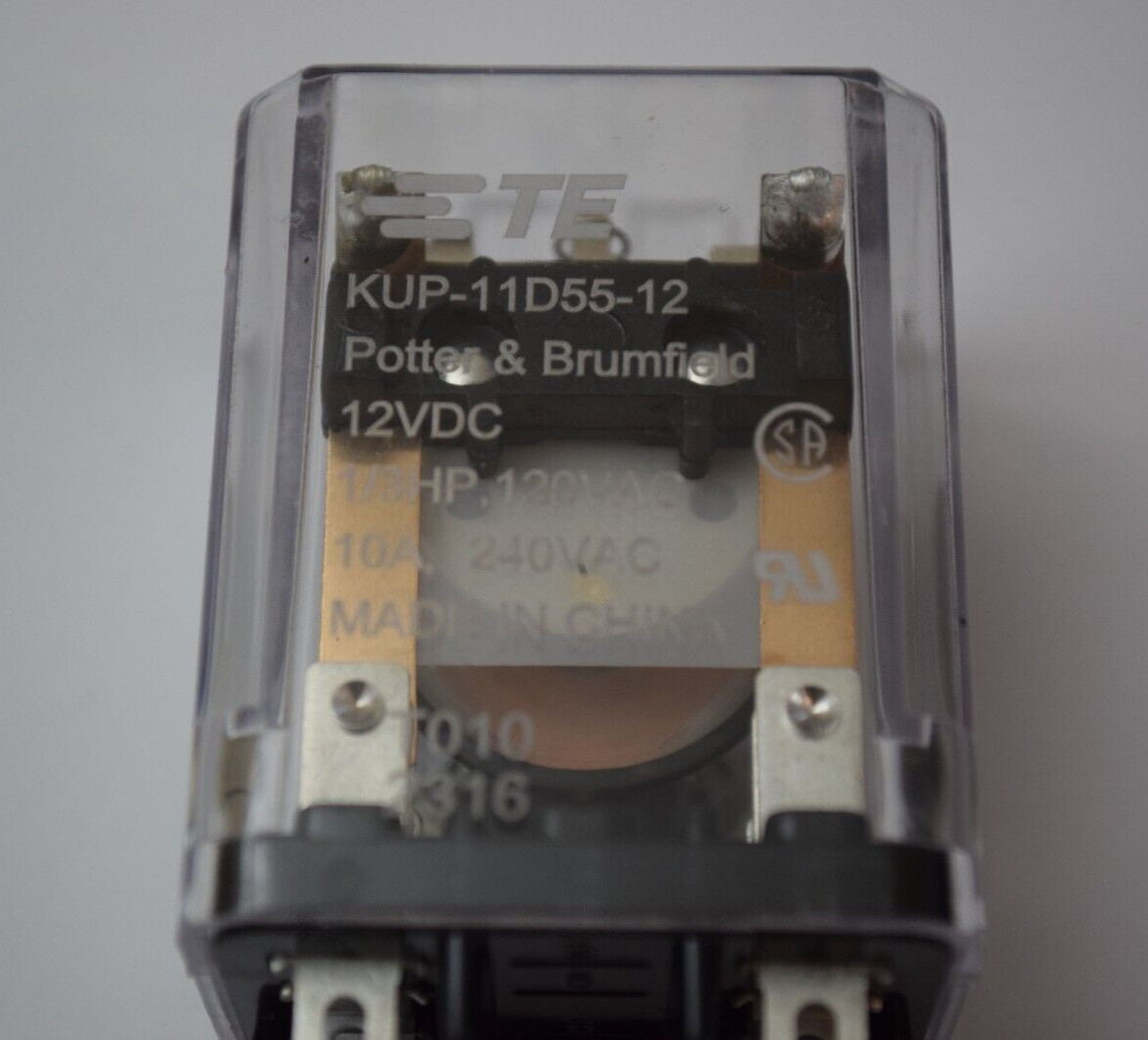 TE Power Relay 1/3HP, 12VDC, 300V Contact 10A, DPDT, 9 Pin, Contact KUP-11D55-12
