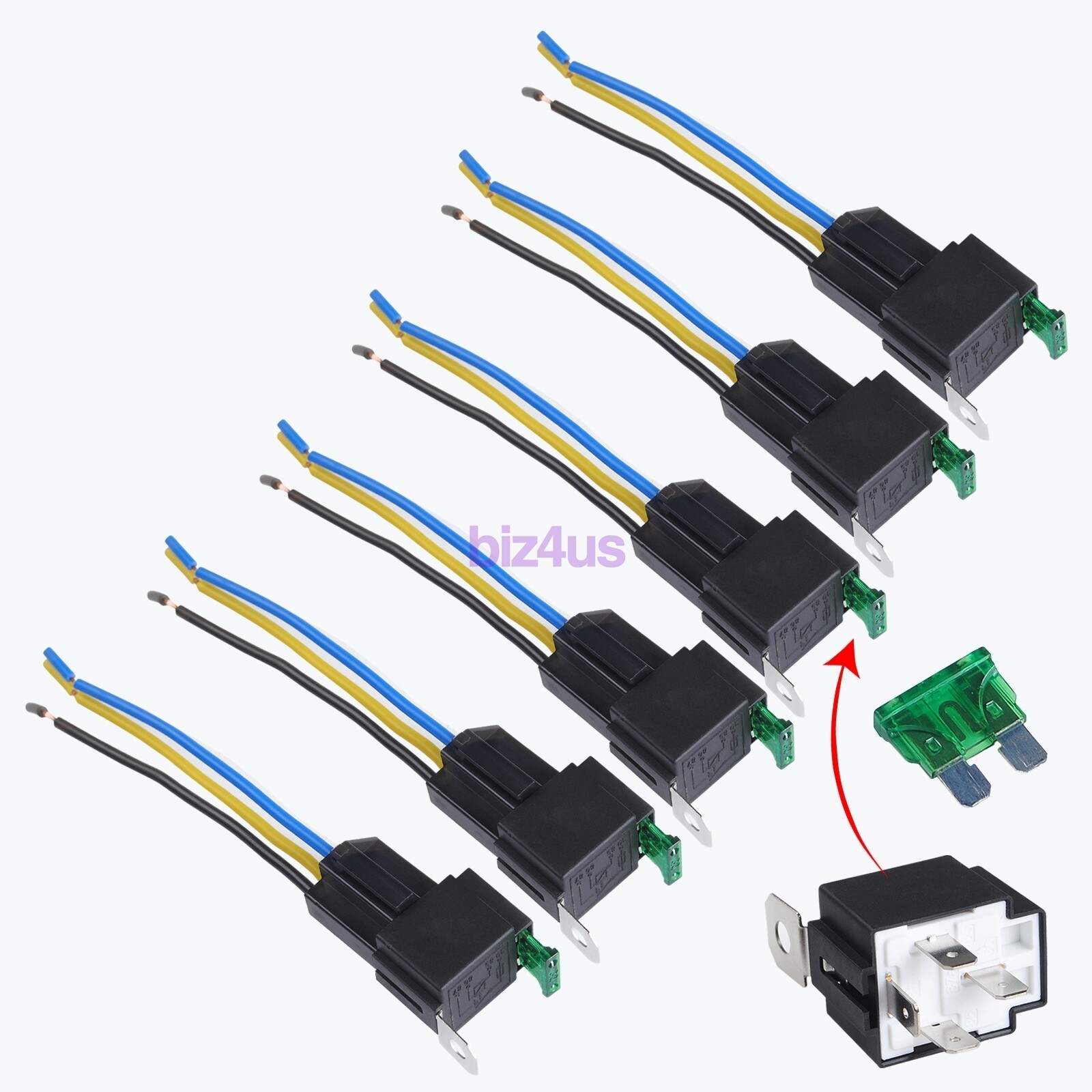 6 Pack 12V DC 30 Amp 4-Pin Automotive Relay Harness Set Switch Fuse US