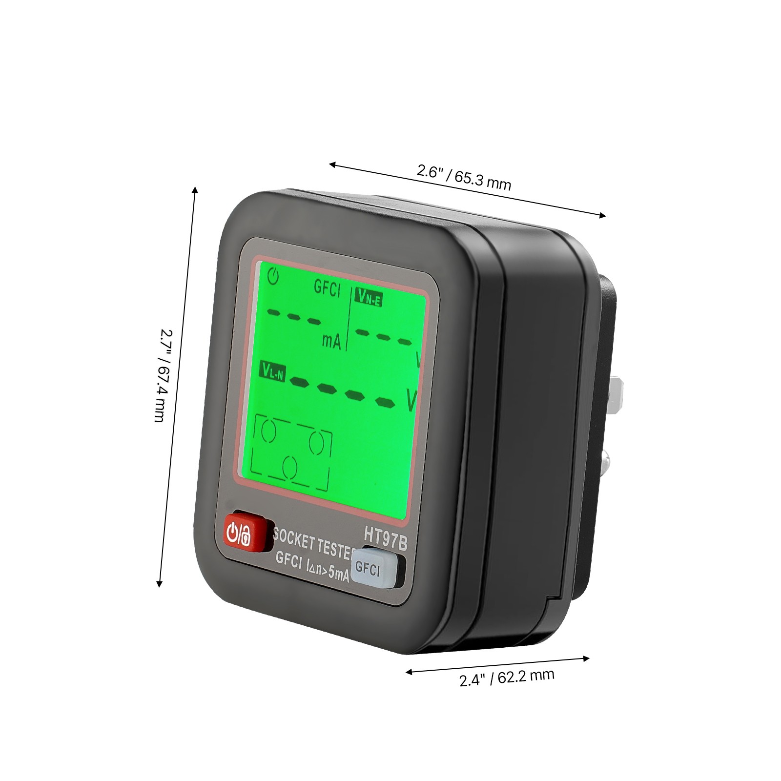 Outlet Tester Electrical GFCI Trip Tester LCD Display Receptacle Detector