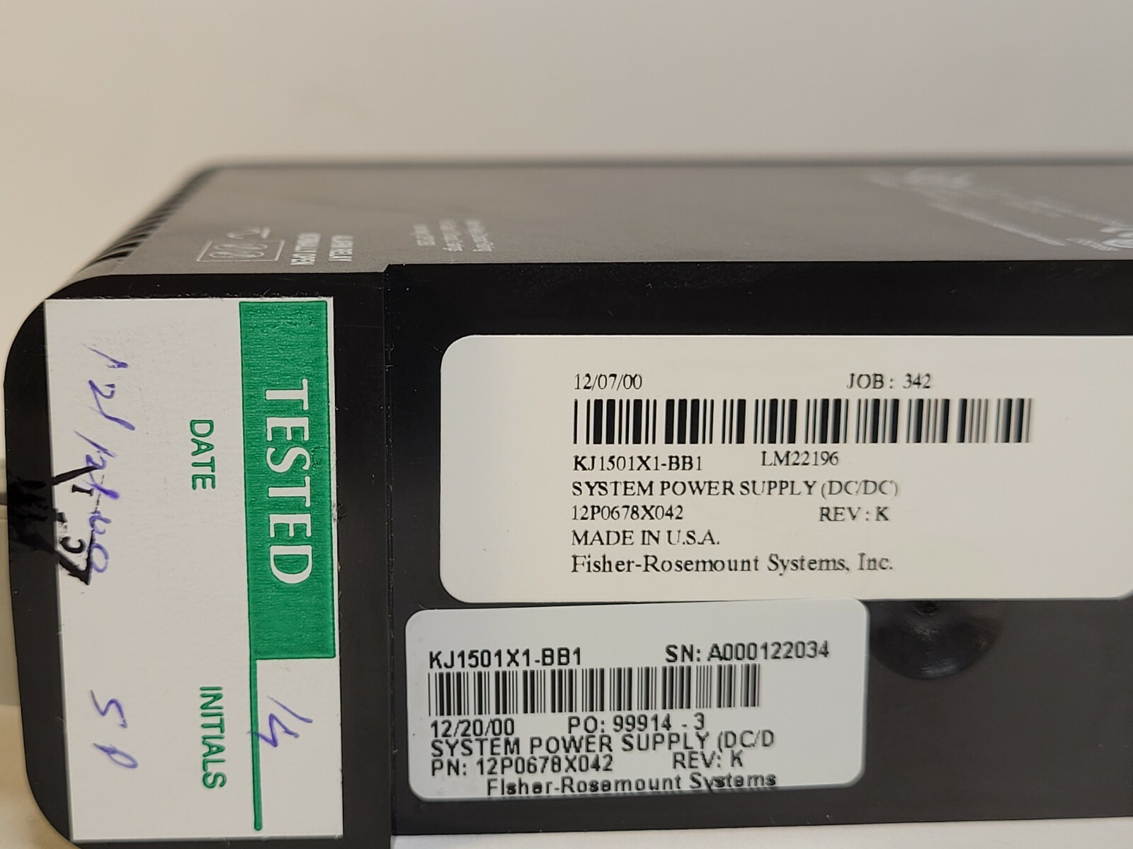 DELTAV KJ1501X1-BB1 EMERSOM SYSTEM PASS THROUGH POWER SUPPLY 12/12VDC (DC/DC)