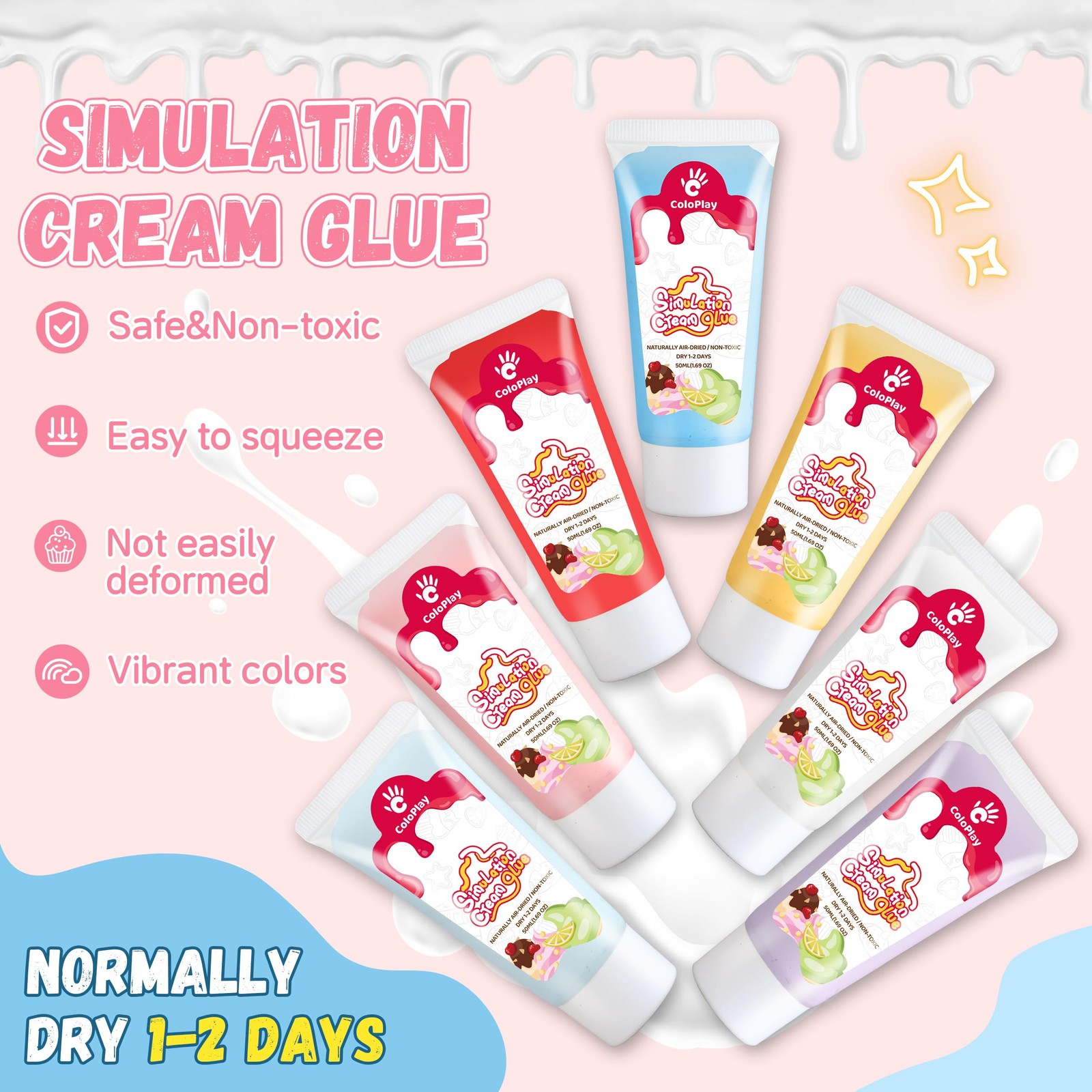 ColoPlay Whipped Cream Glue Kit 12PCS 50g 18PCS Piping Tips CP0014-B