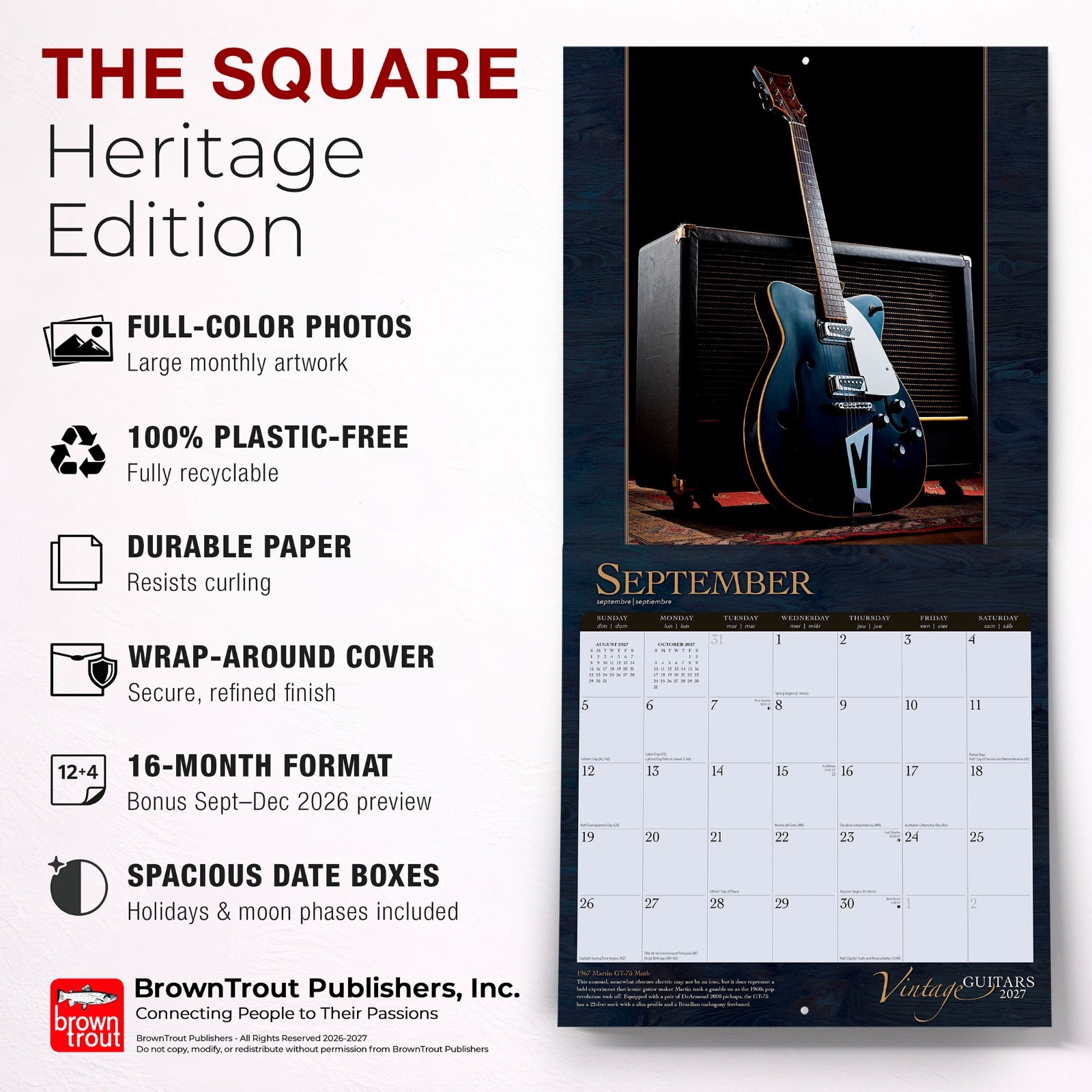 Vintage Guitars | 2027 12×24″ (Hanging) Wall Calendar | Foil Stamped Cover