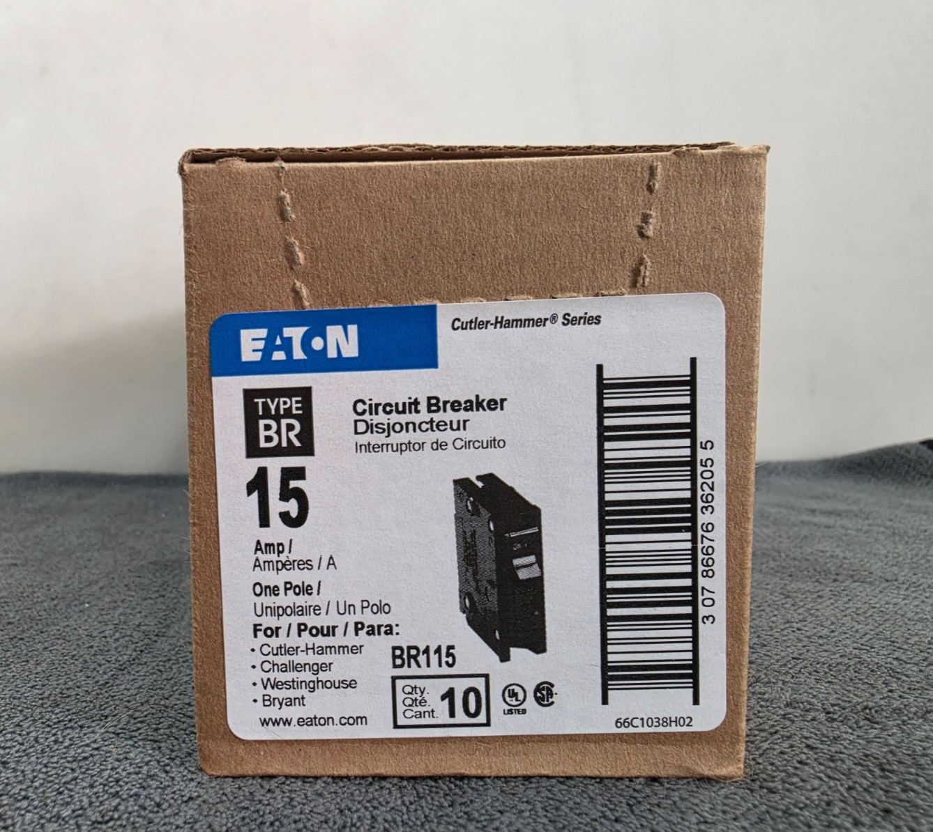 (10) Eaton BR 15 Amp 120/240 Volts Single-Pole Circuit Breaker