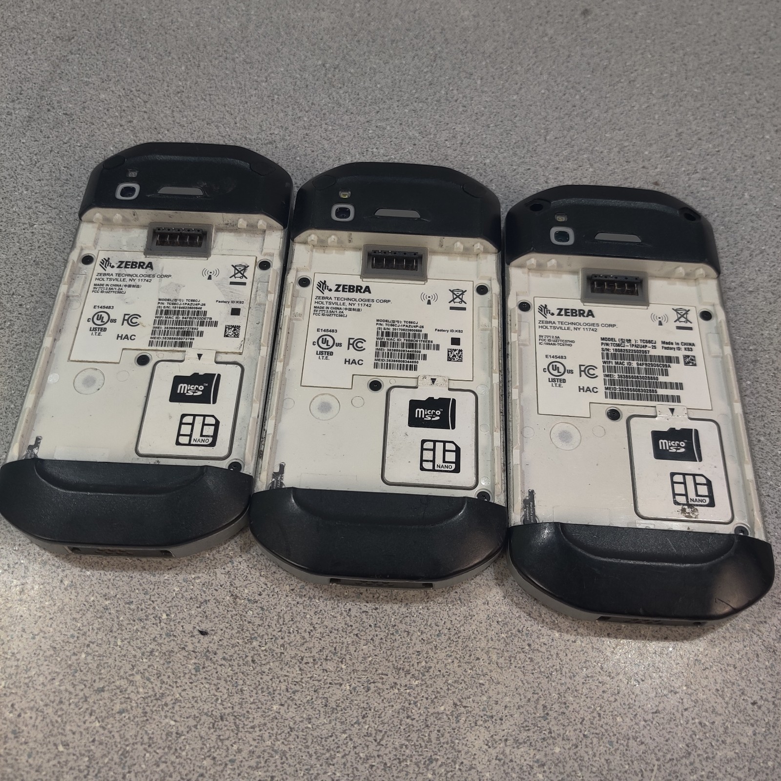 LOT OF 3 Zebra TC56 TC56CJ-1PAZU4P-25 Touch Computer Barcode Scanner FOR PARTS