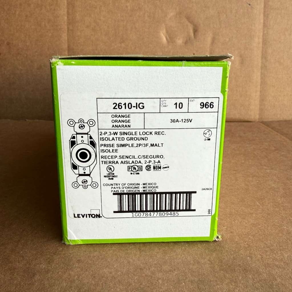 Lot of 10 Leviton 2610-IG 30A 125V L5-30R Locking Receptacle Orange NEW