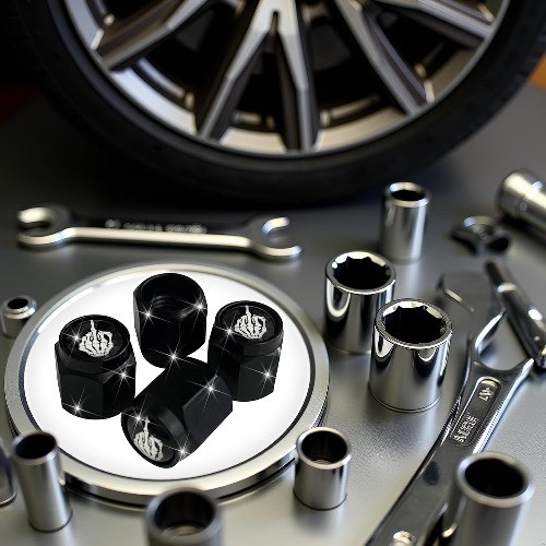 Finger Tire Valve Stem Caps Cover, 4 Pcs Metal Black Air V Color: Skull Finger