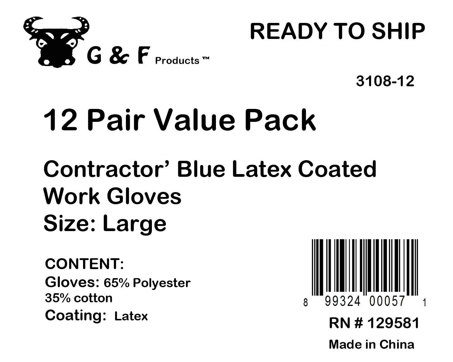 G & F 3108 String Knit Latex Dipped Work Gloves Nitrile Coated General Purpose