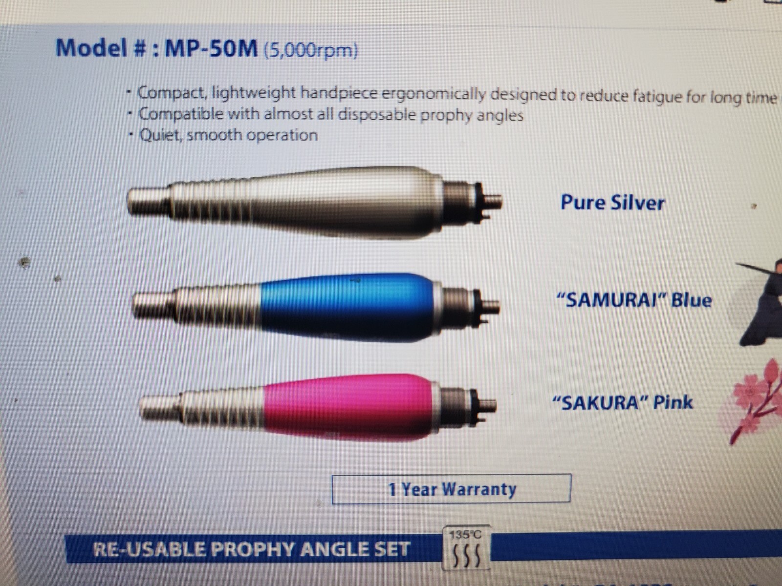 Dental MP Prophy Handpiece MP -50M Nakamura, Choice Your Color