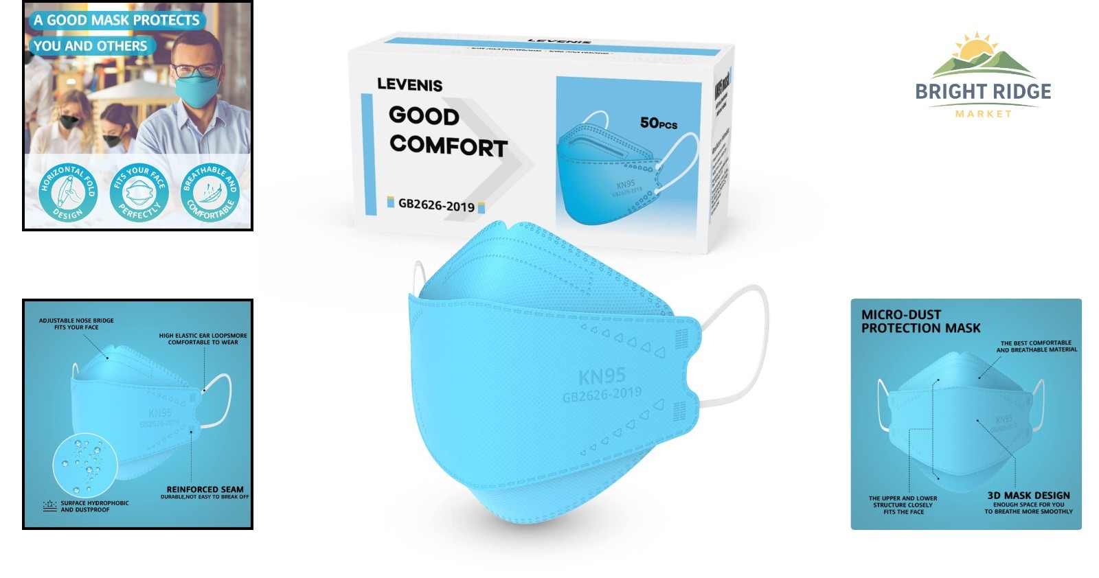 50 Count KN95 Face Masks for Teens and Adults, Comfortable Skin-Friendly Fit