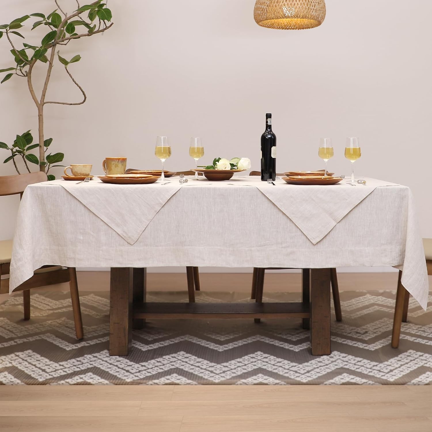Linen Tablecloth 100% Pure Linen Table Cloth for Rectangle Tables Machine