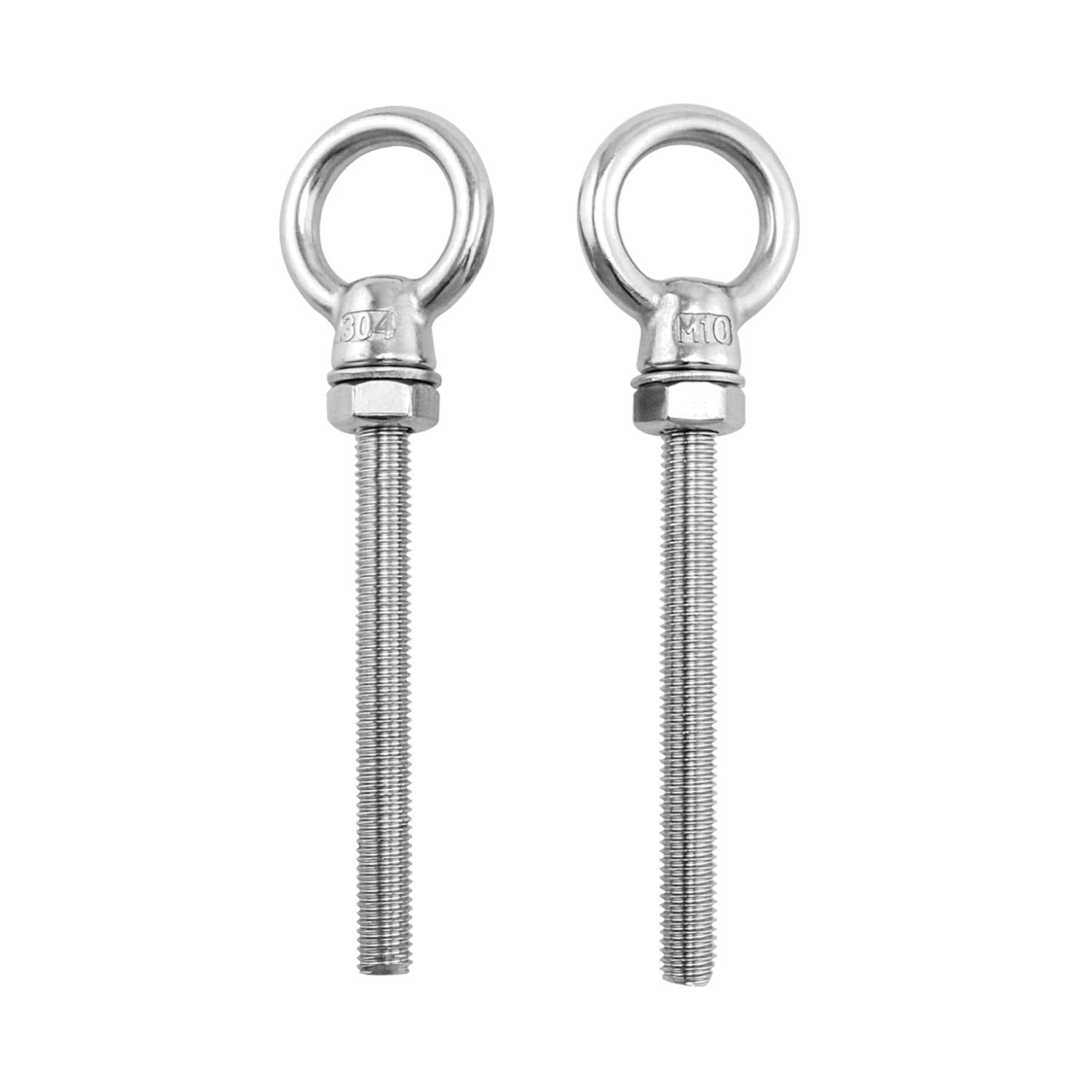 10 Pack Marine Grade Stainless Steel Eye Bolt Set, M10x100mm
