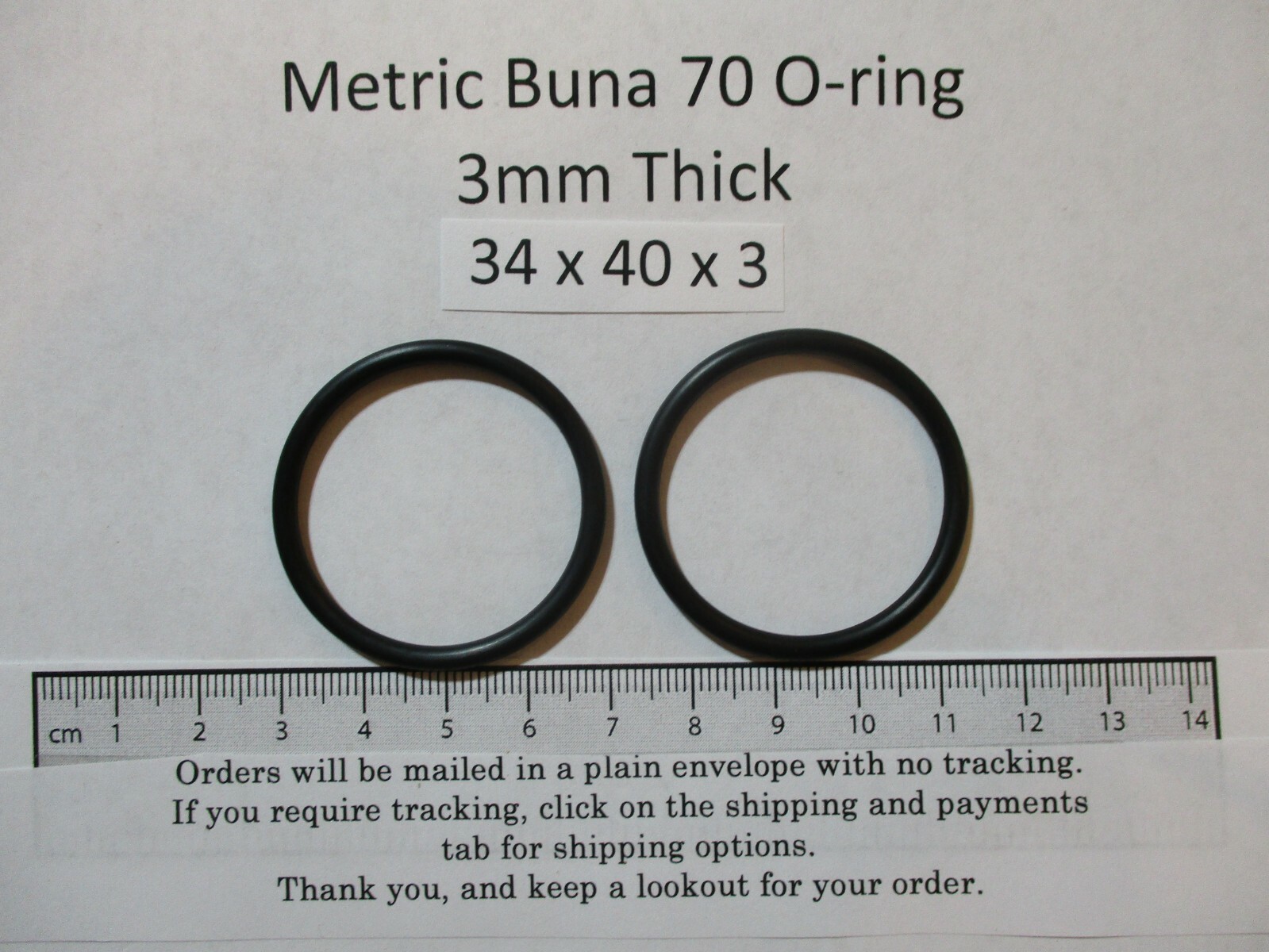 34mm ID x 40mm OD x 3mm thick O-ring. Buna-70. Quan 2.