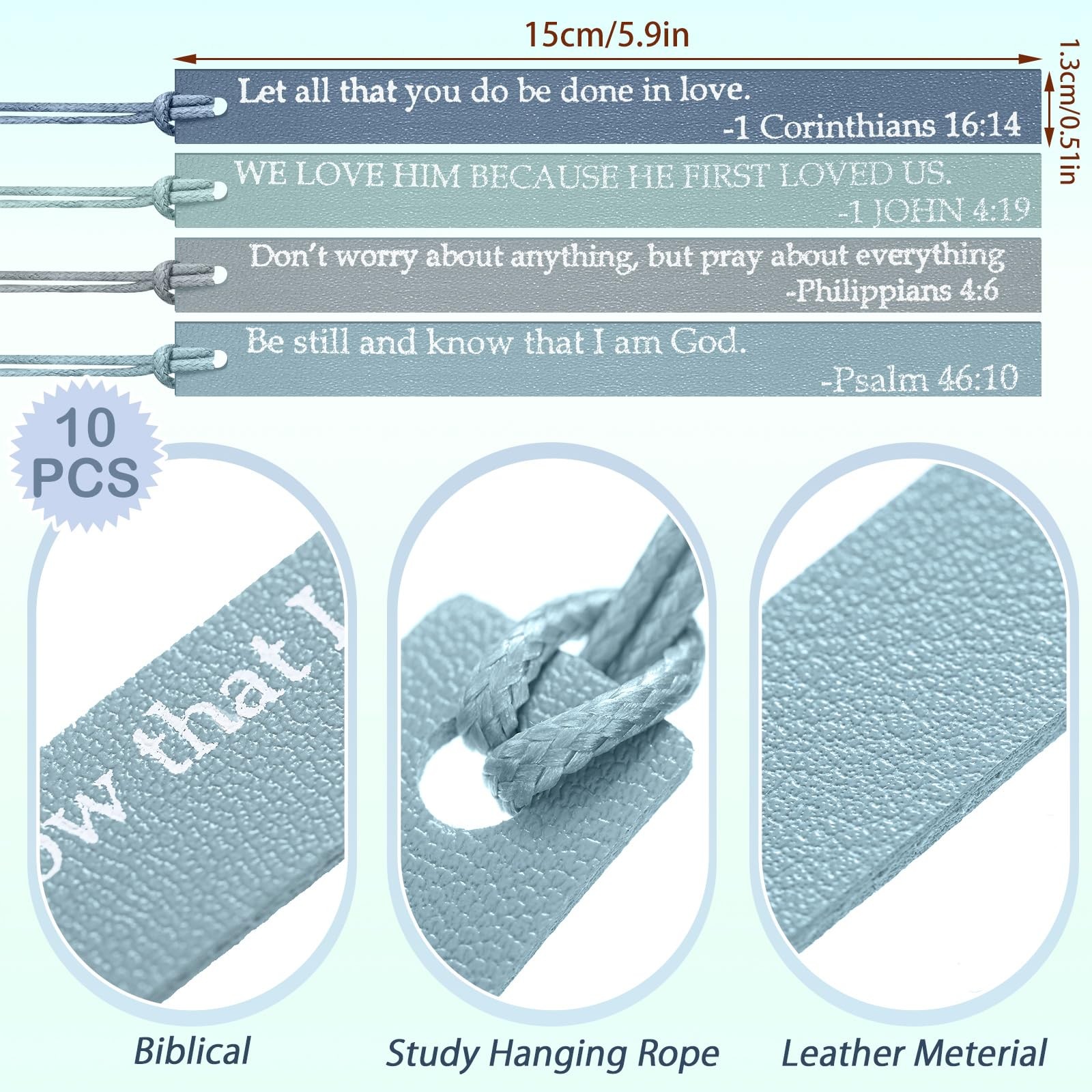 Skyygemm 10 Pcs Christian Bookmarks Back to School Gifts Blue Gray