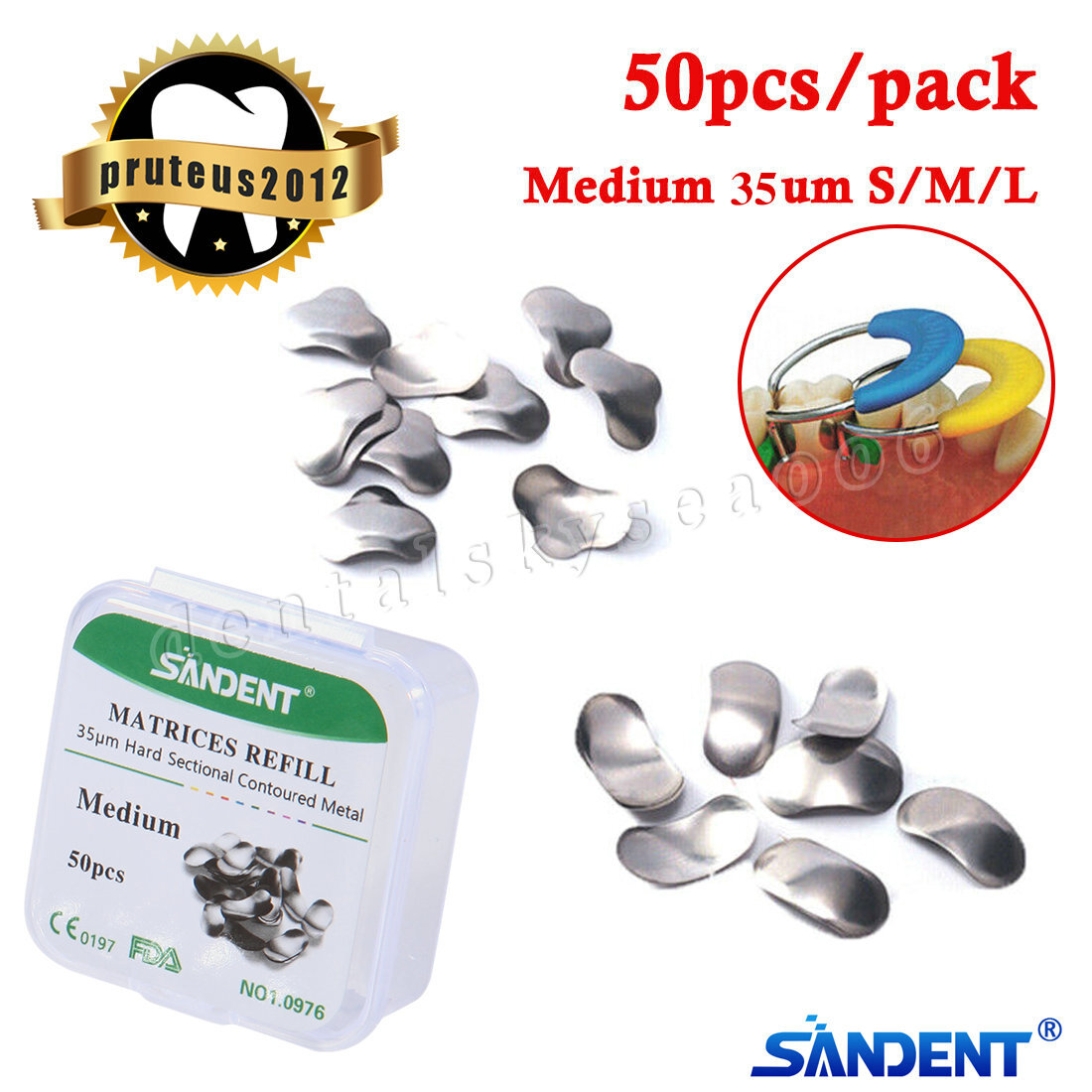 50 X Dental Metal Matrices Matrix Band Sectional Contoured Refill S/M/L 35μm