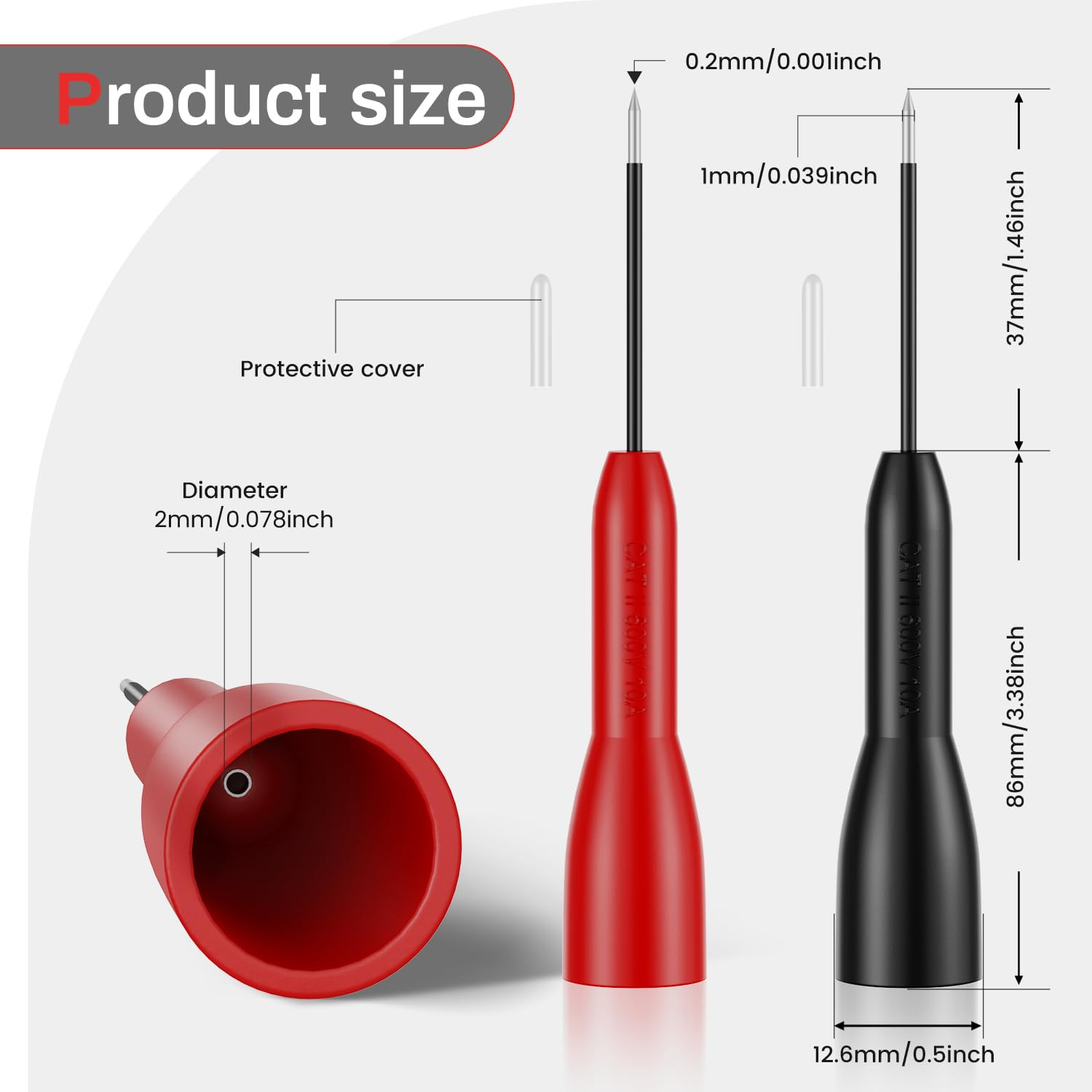 4 Pack 2Mm Extended Needle Test Probes, 600V/10A Non-Destructive Multimeter Test