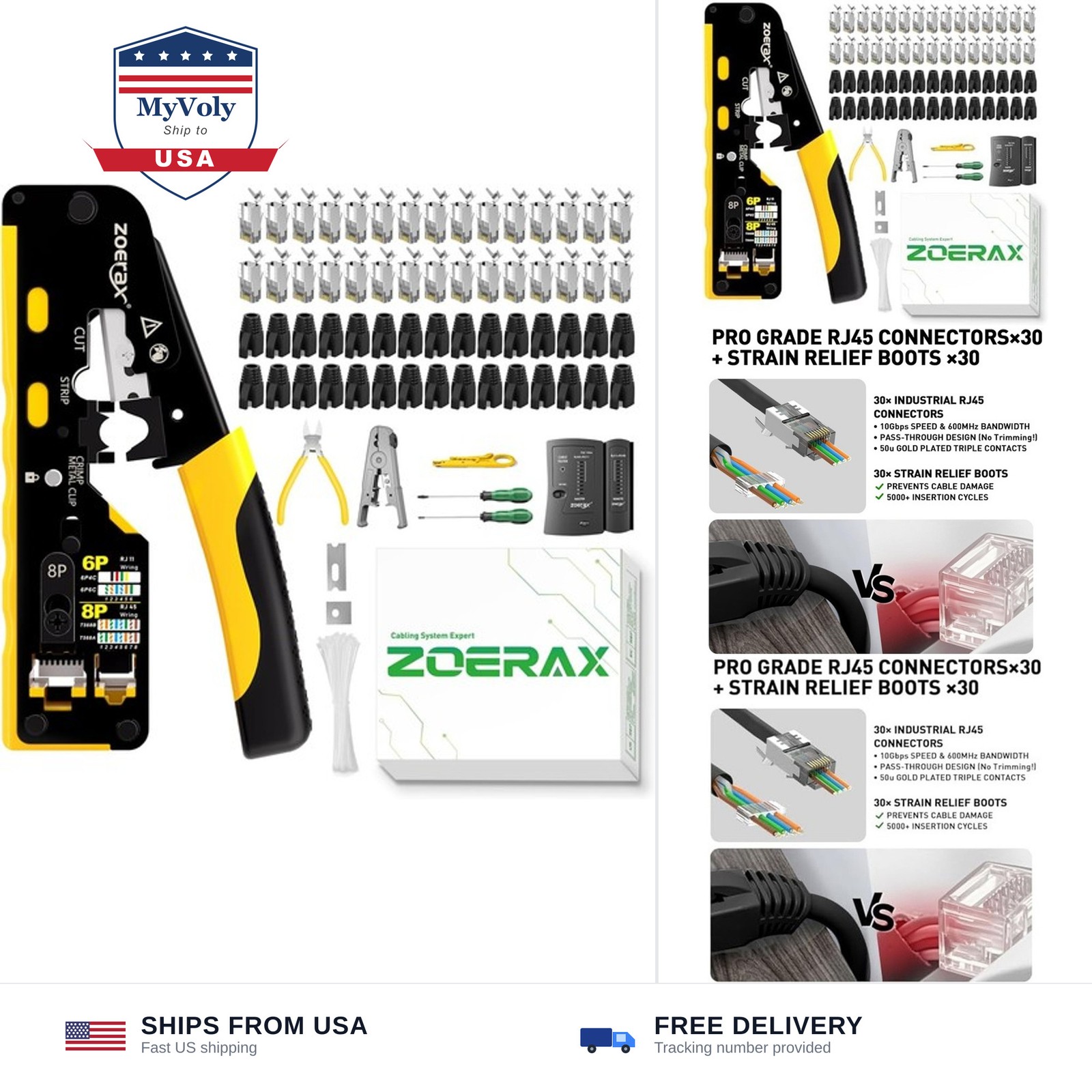 Cat7 RJ45 Crimping Tool, Ethernet Crimping Tool Kit With Cat 7 Cat6A RJ45 Con…