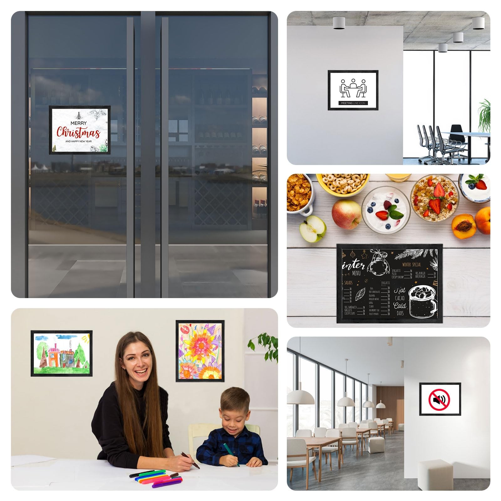 8.5 x 11 Magnetic Sign Holder 6 Pack, Self-Adhesive 8.5″x11″ 6Pack, Black