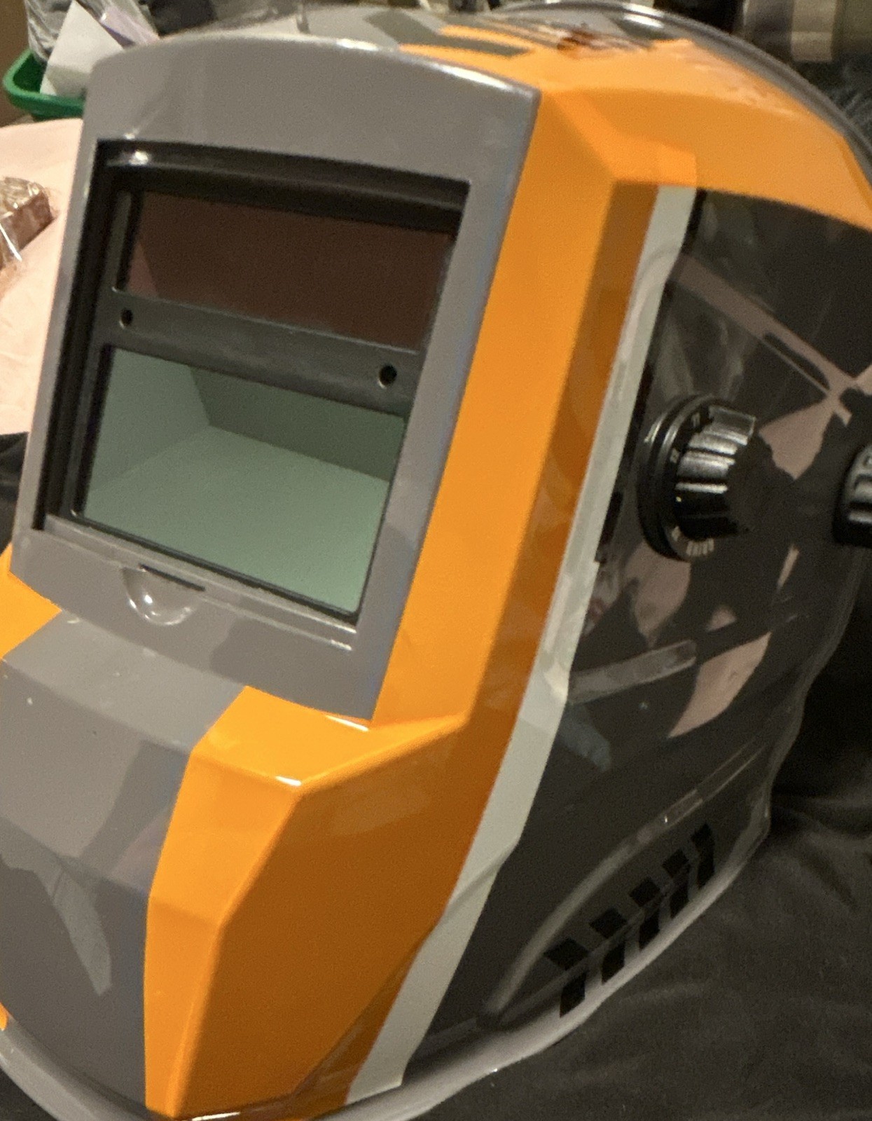 RIDGID Auto-Darkening Welding Helmet Gray/Orange Graphics Auto Darkening Filter