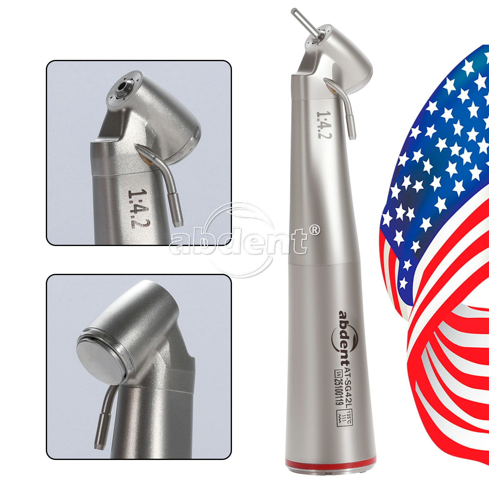 AbDent 1:4.2 45° LED Fiber Optic Contra Angle Handpiece External Water Spray
