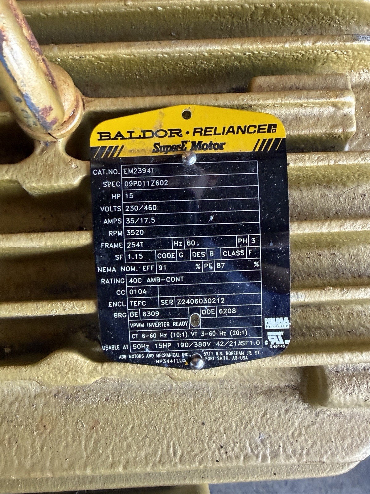EM2394T ABB BALDOR 15HP 3520RPM 230/460V 60HZ 254T Open Box READ DESC!!