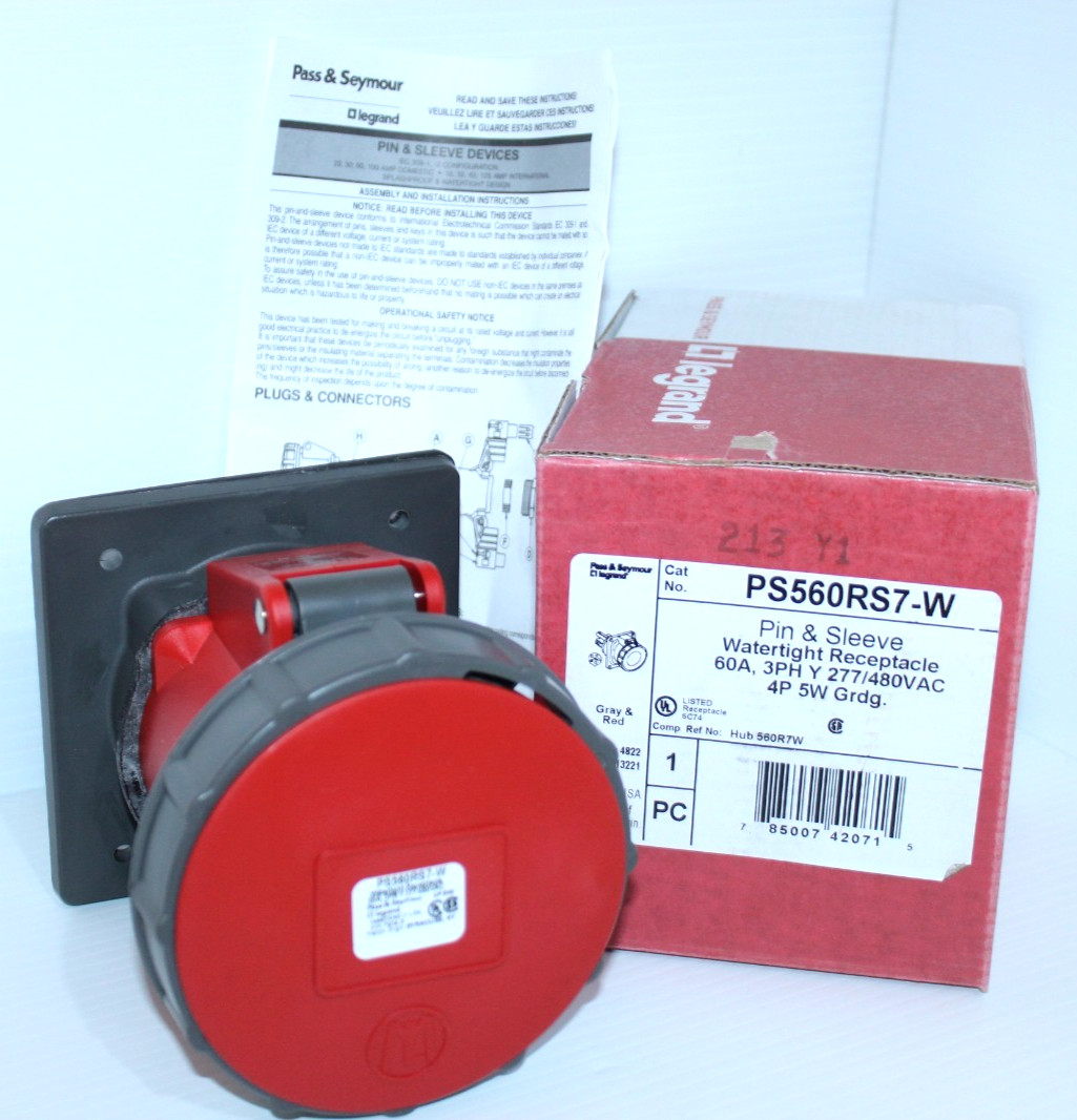 ⭐NEW IN BOX⭐ PS 560R7W 60-Amp RECEPTACLE 277/480V 60A 4P 5W HBL560R7W 🔴USA🔵