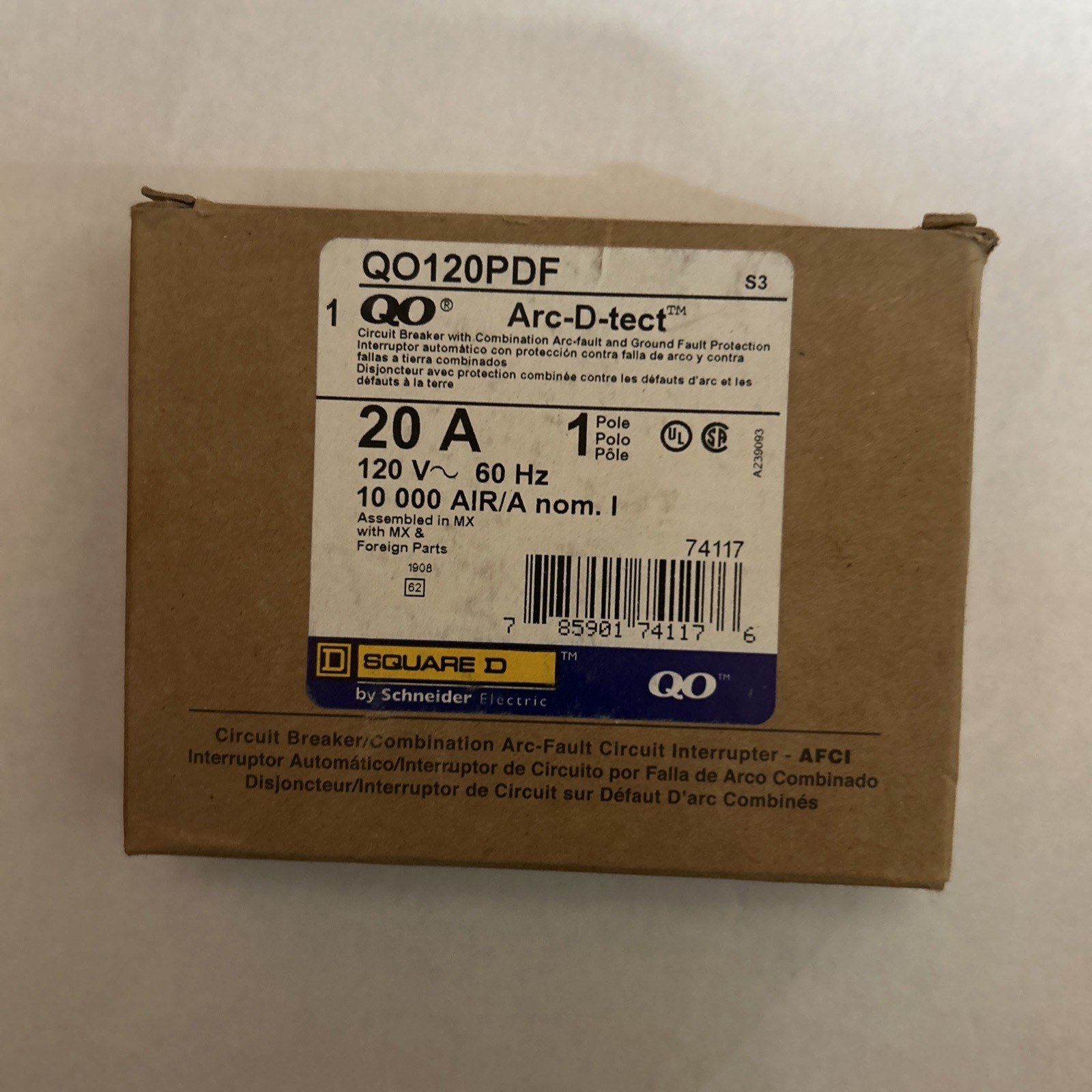 Schneider QO120PDF Square D QO 20A 1 Pole 120V Plug-in Mount Dual Function Mini