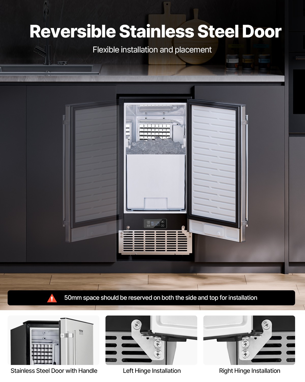 VEVOR Undercounter Ice Maker 80 Lbs/Day Built-in Ice Maker Machine