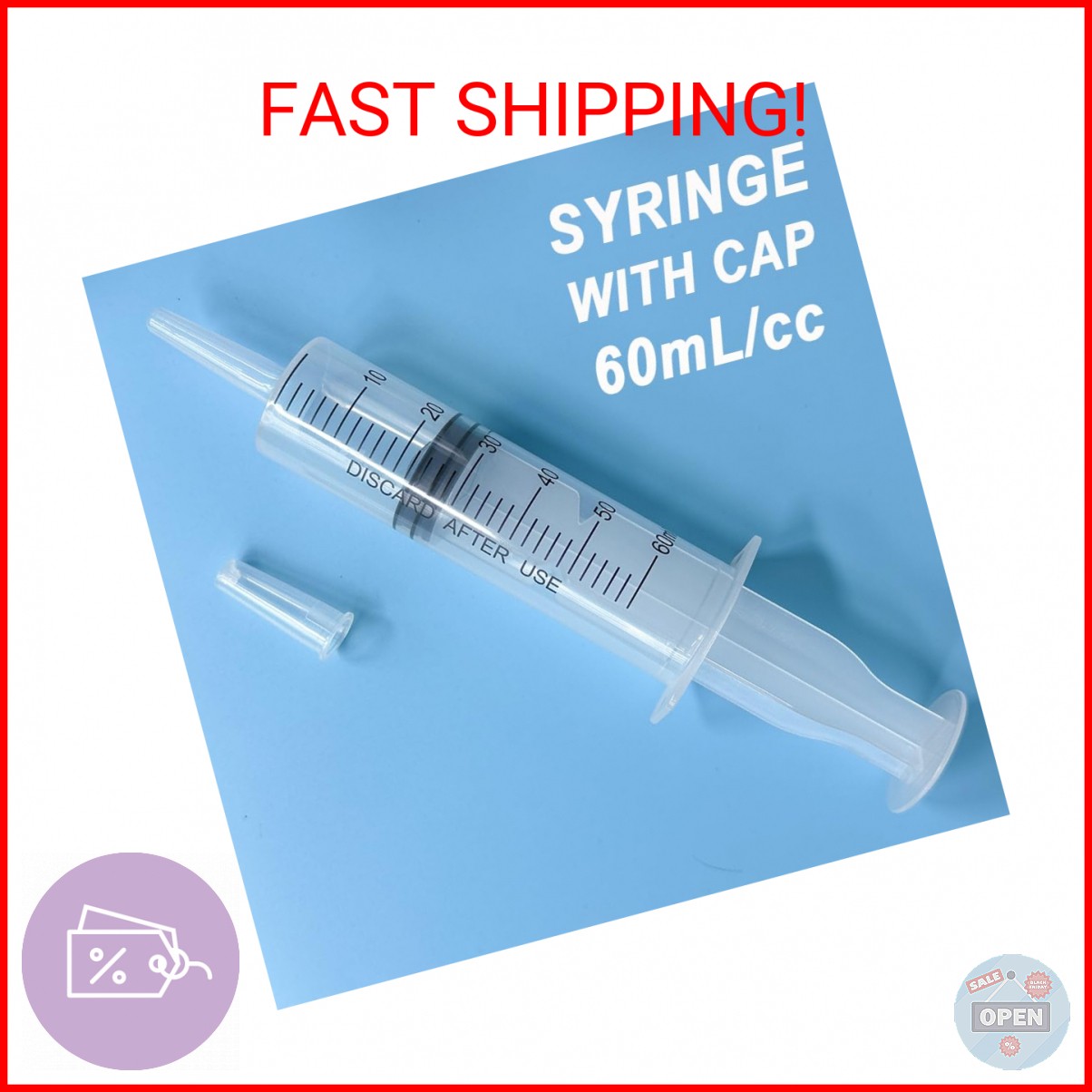 4 Pack 60mL Large Syringe for Liquid with Tip Cap, Plastic Liquid Syringes Indiv