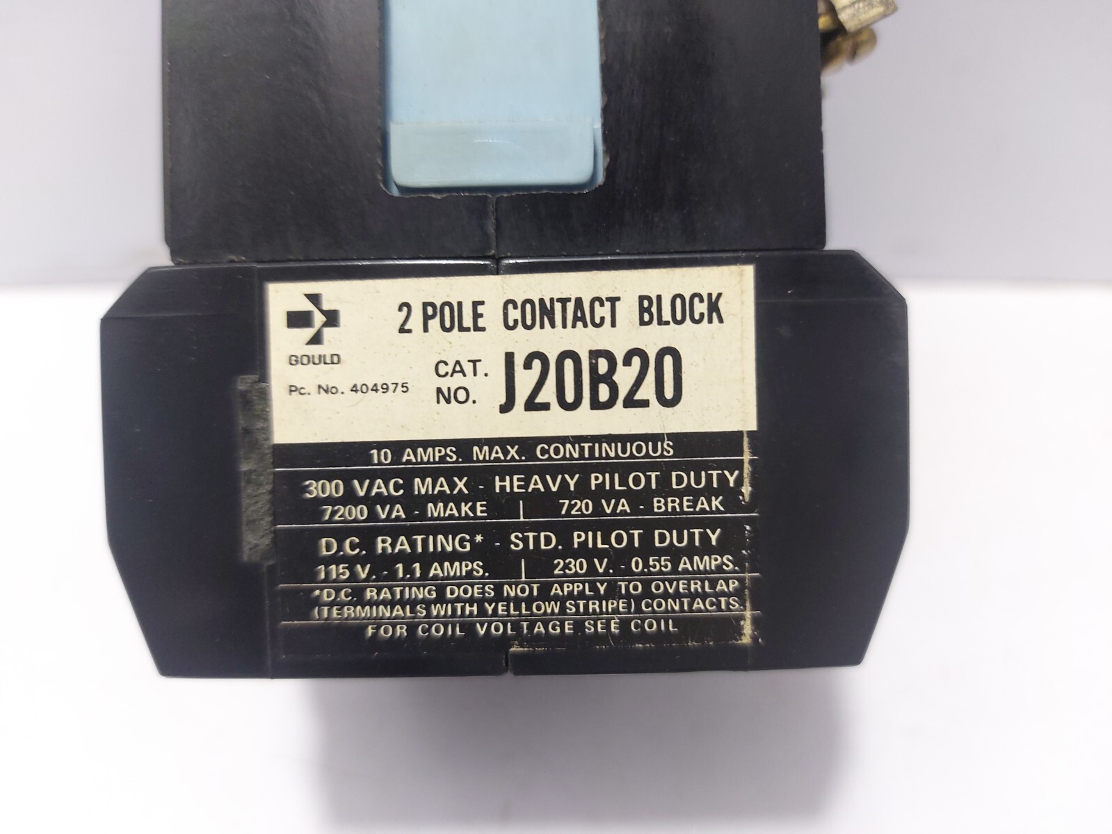 Gould J20B20 2 Pole Contact Block 10 Amps Max Continuous Volts AC.MAX. 300