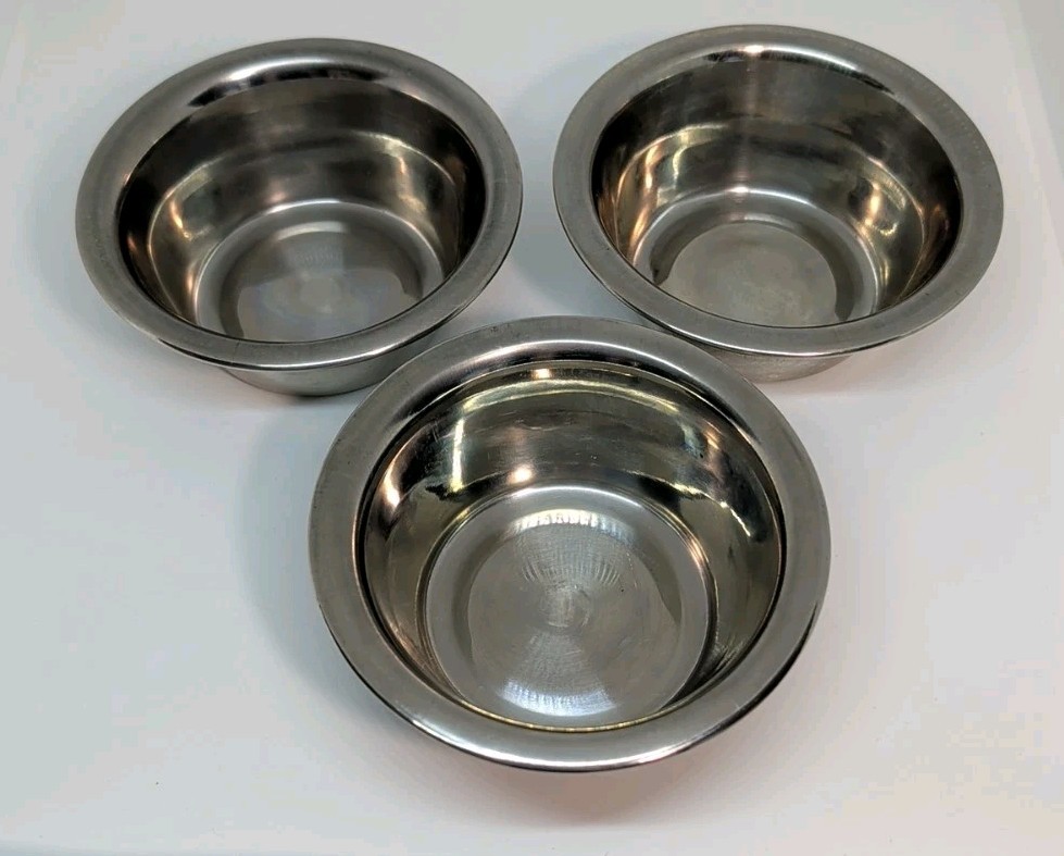 Set of 3 -Stainless Steel 4″ Bowls Prep Bowls Pre Owned Good Condition See Pics