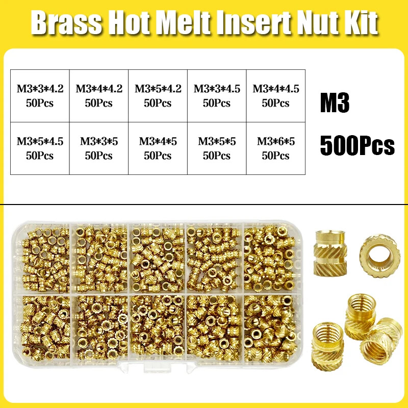 Brass Threaded Insert Nut Kit M2 M2.5 M3 M4 M5 M6 M8 Hot Melt Heat Knurled Embed