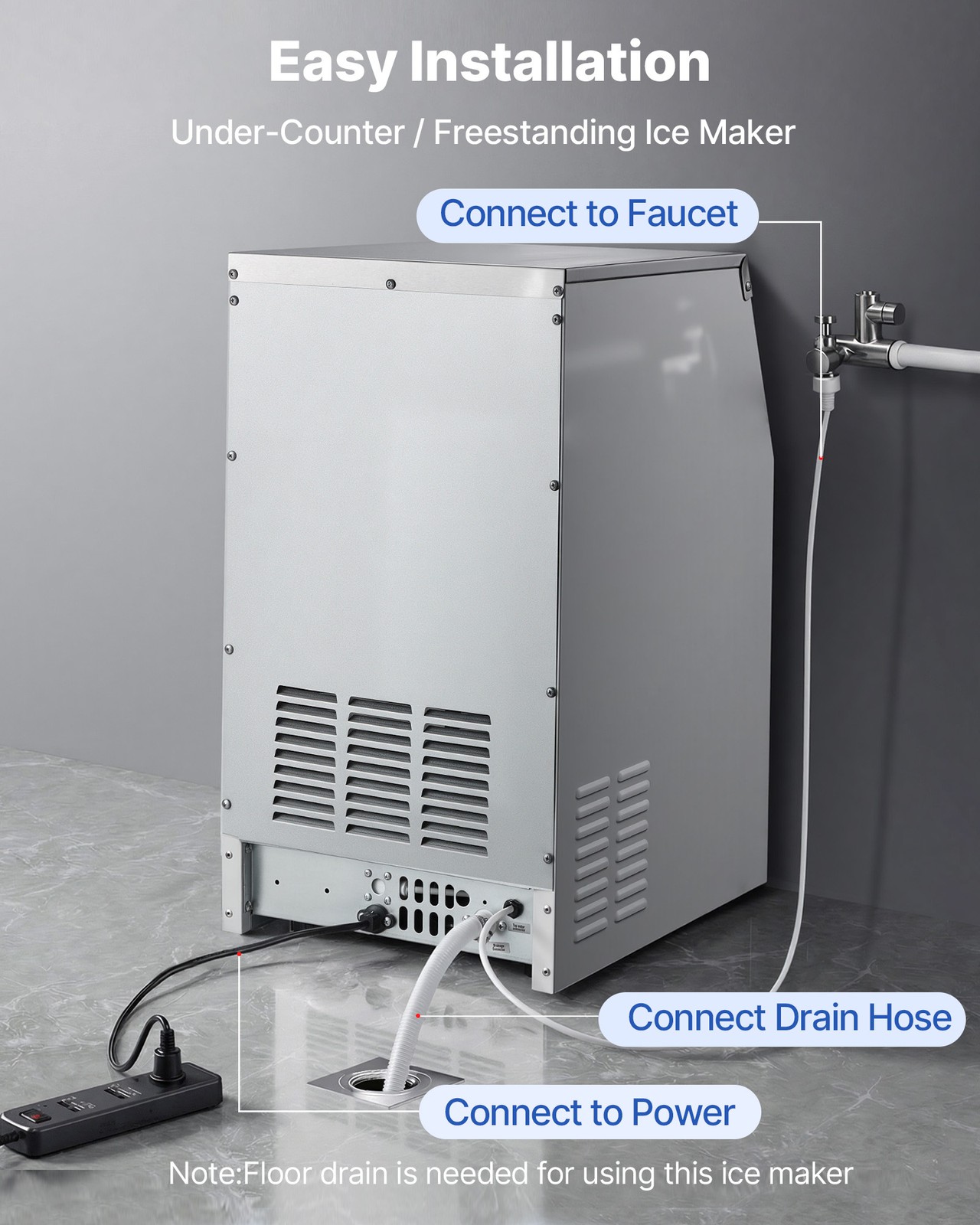 VEVOR Commercial Ice Maker 130 lbs/24h Ice Machine 30 lbs Storage Bar Restaurant