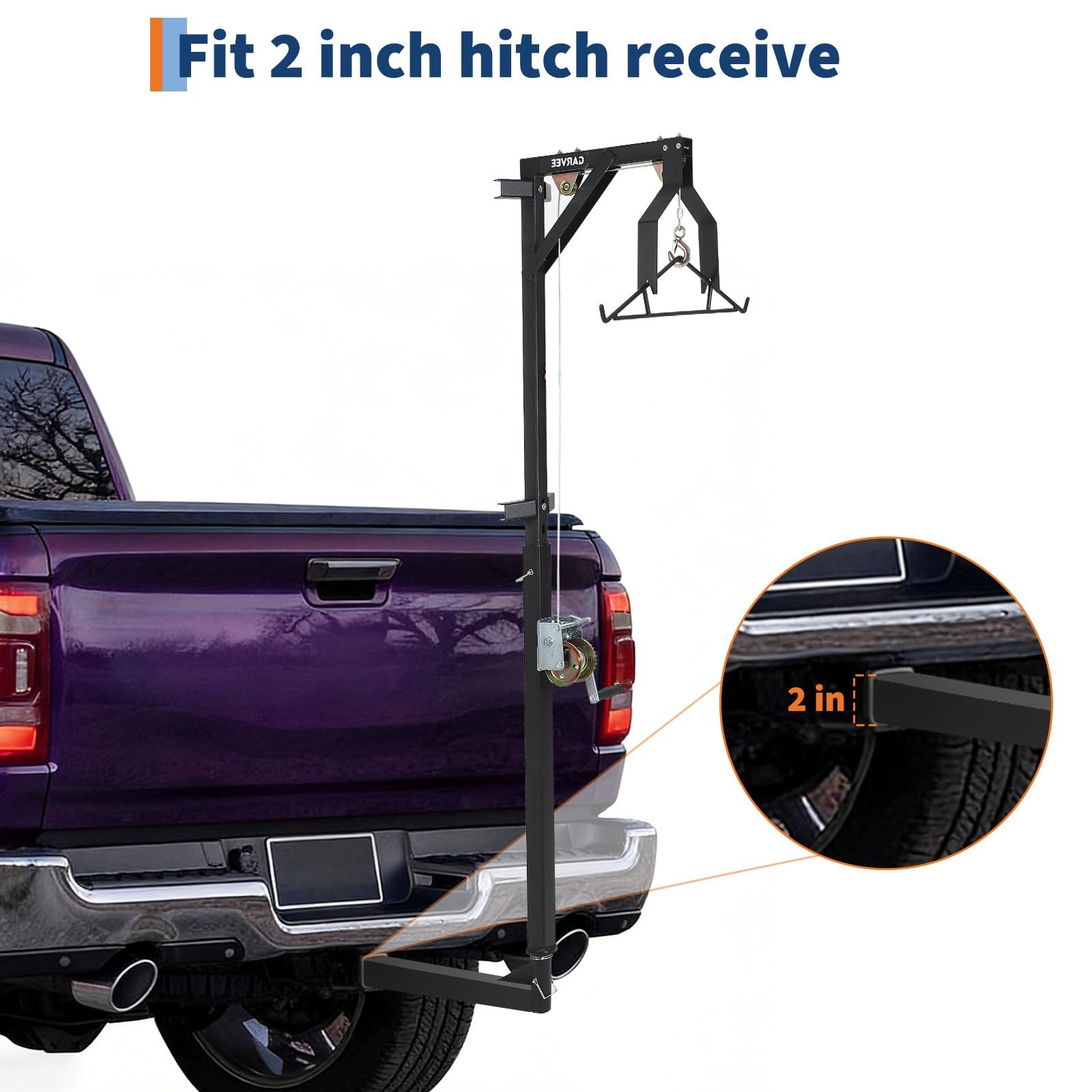 500LBS Hitch Mount Deer Hoist with Winch Gambrel & 360° Swivel Lifting Platform