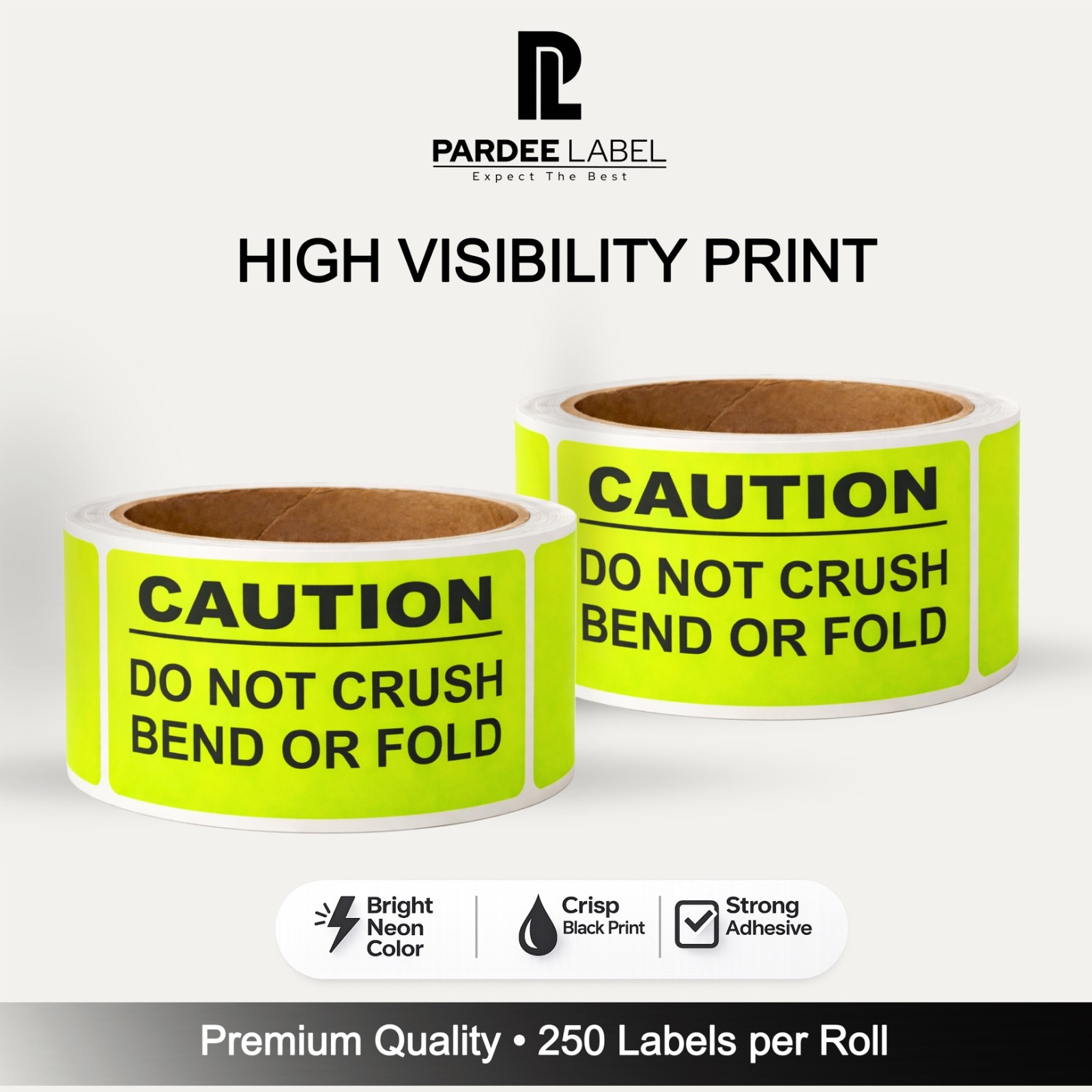 Neon Yellow Caution Labels 2×3 – 250 Warning Labels Per Roll