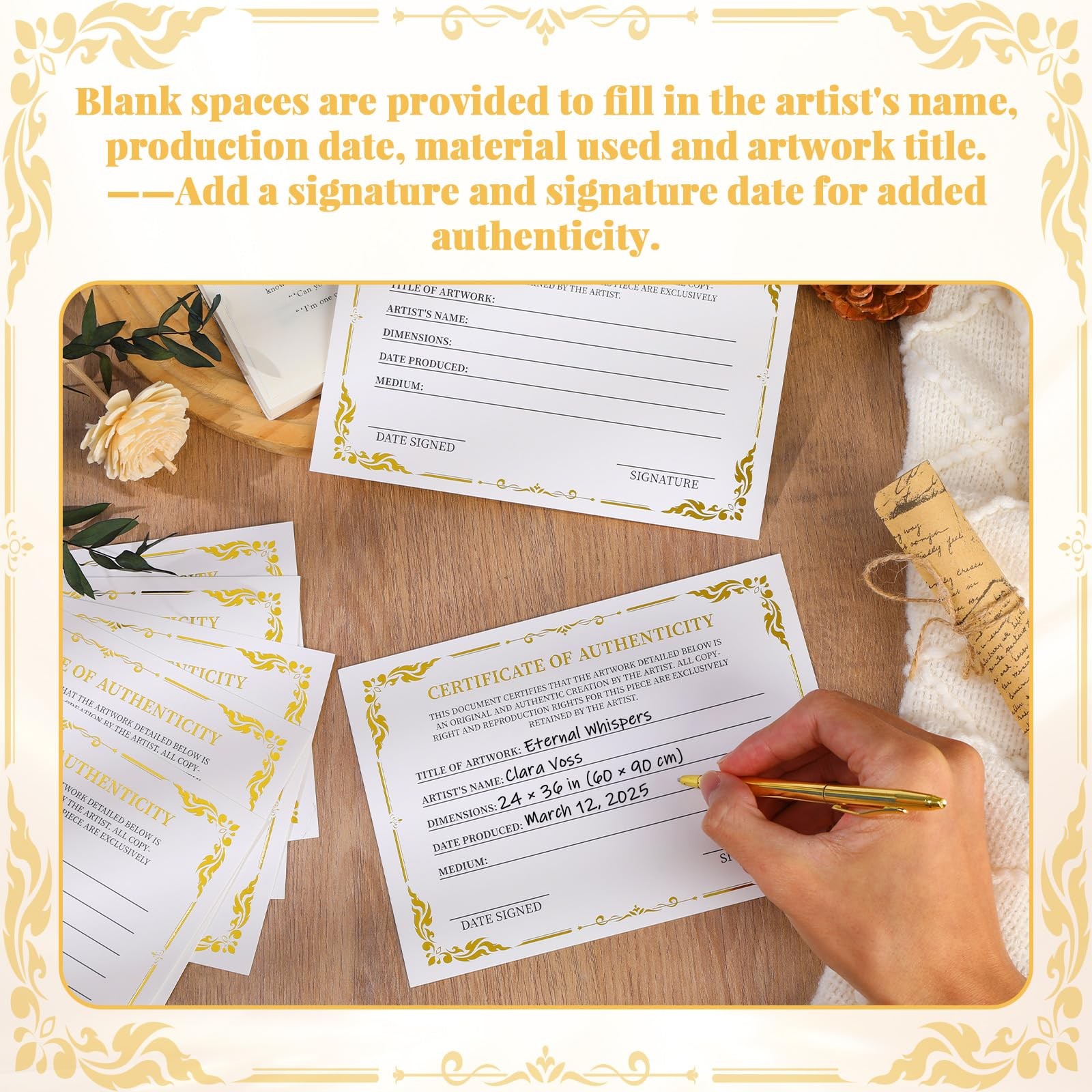 12 Pieces 5 x 7 Inch Certificate of Authenticity Gold Foil Premium Certificat…