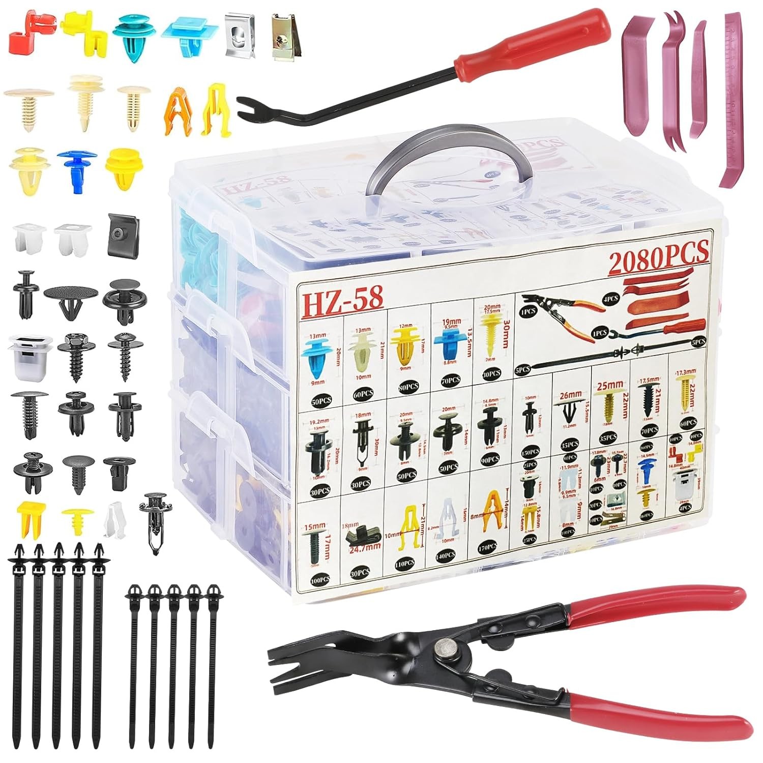 2080Pcs Car Retainer Clips & Fasteners Kit – 33 Universal Sizes Nylon Bumper,