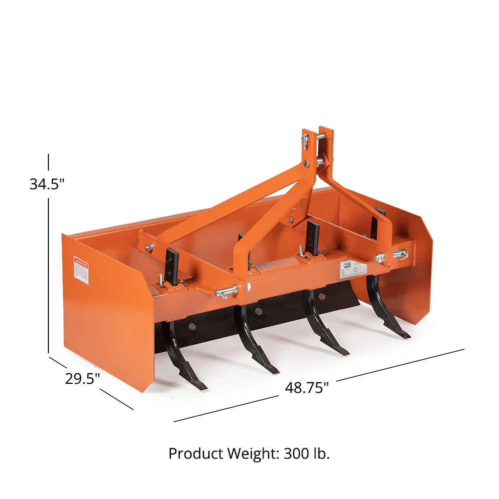 Titan Attachments 3 Point 4FT Rear Box Blade Scraper Grader, Cat 0 and 1