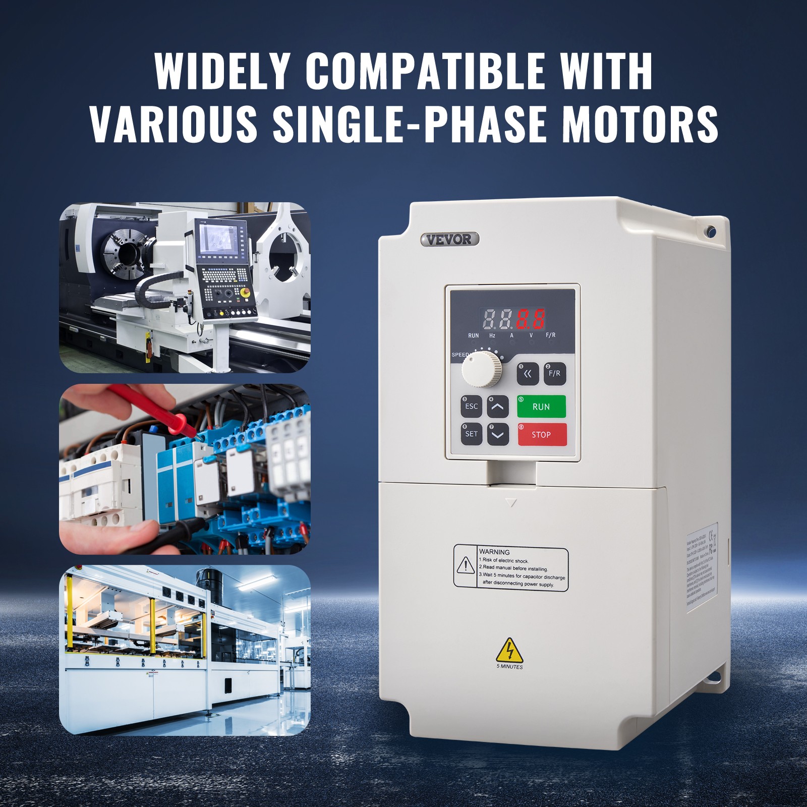 VEVOR 4KW 220V 5HP RS485 Variable Frequency Drive Converter VFD Inverter+Cable
