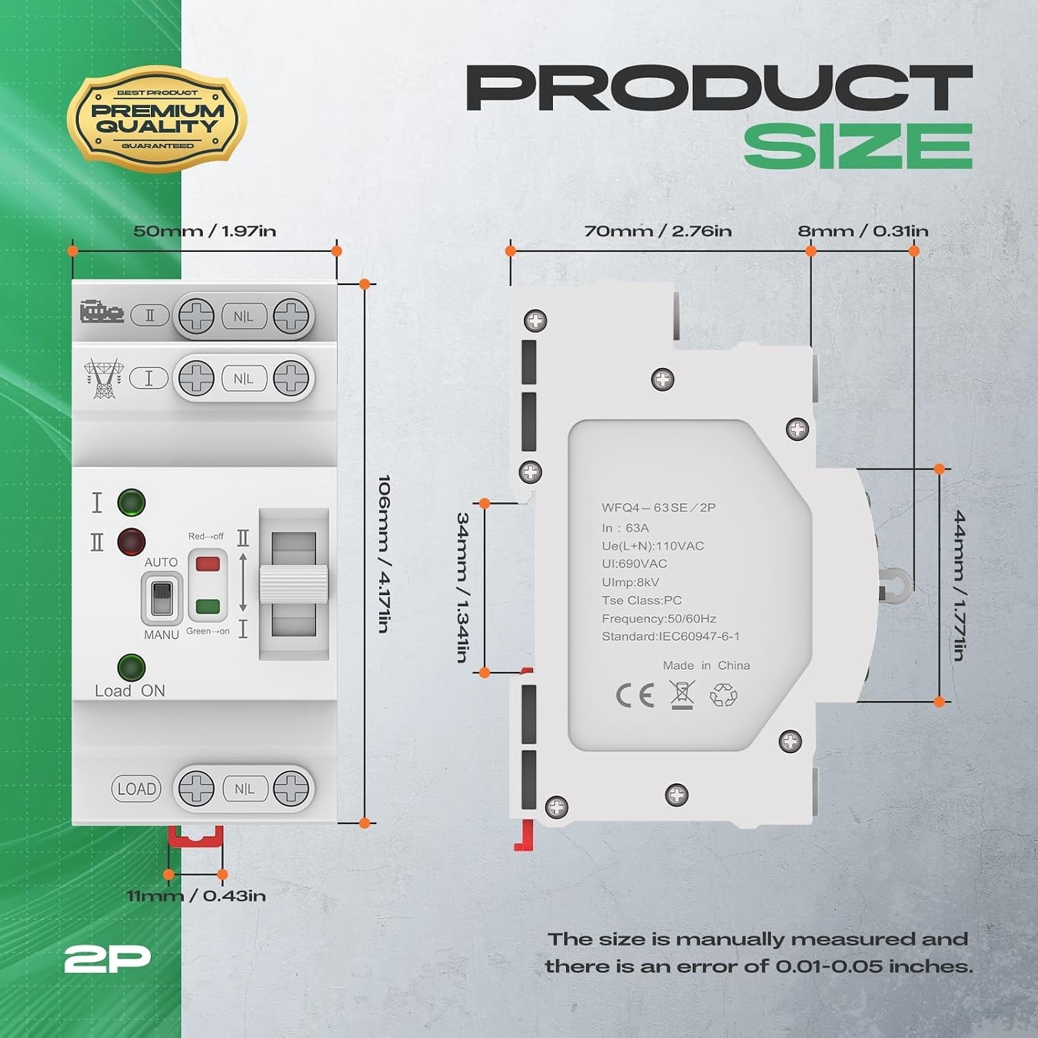 Automatic/Manual Power Transfer Switch 2P 63A for Reliable Energy Supply