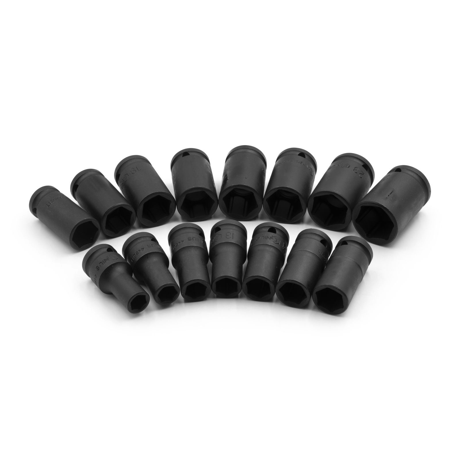 Genius Tools 15 Piece 1/2″ Dr. Metric Semi-Deep Thin Wall Impact Socket Set (…