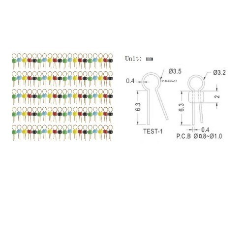 Black Yellow Blue Green Red Gold Tone PCB Test Point Pins 100Pcs Breadboard