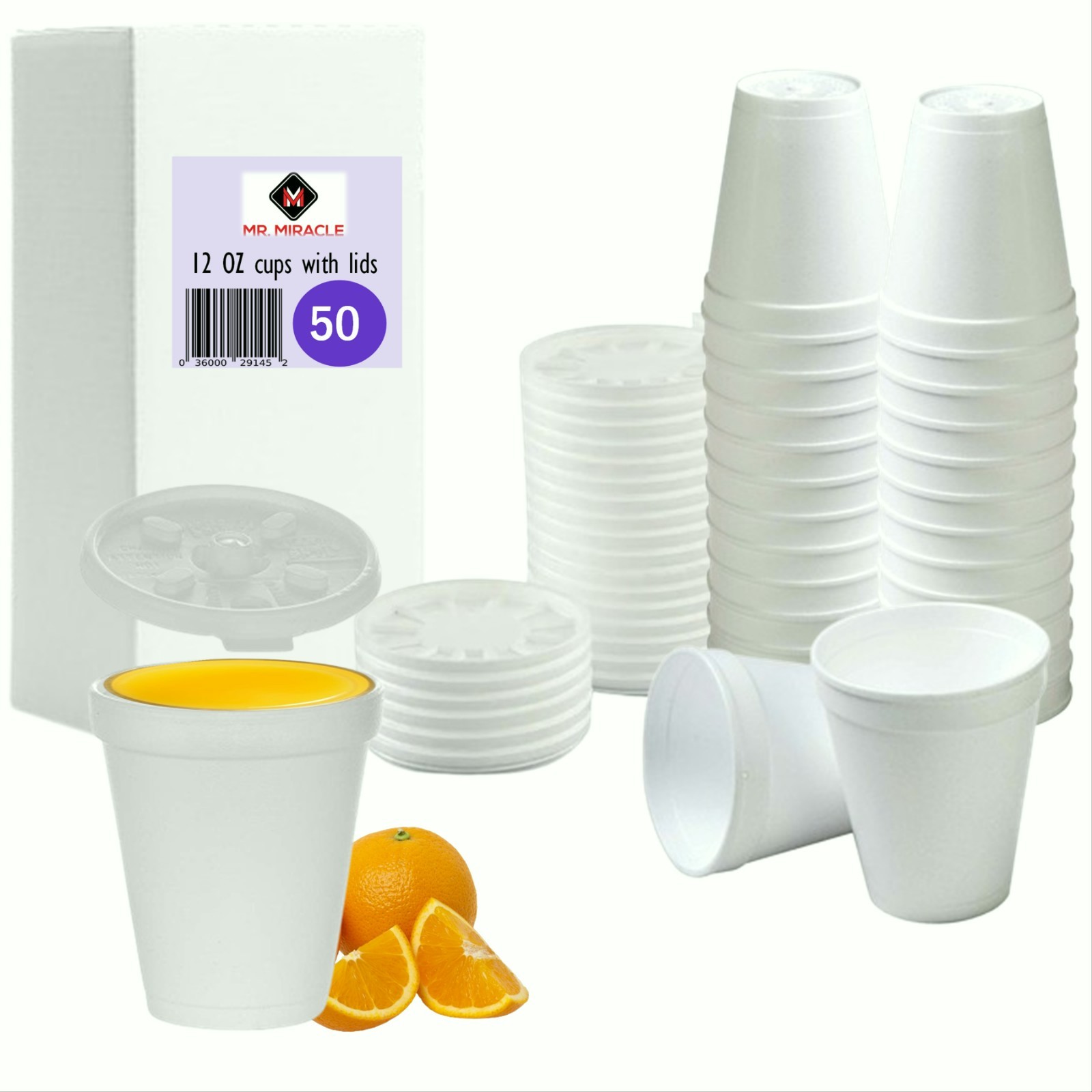 Foam Cups for Hot and Cold Drinks With Lids, USA-Made 50-Pack – Ideal Styrofoam