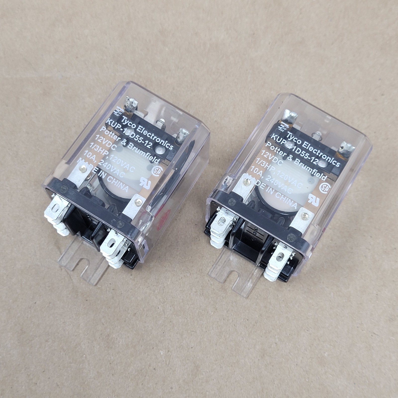Lot of 2 – Potter & Brumfield KUP-11D55-12 Relay, 10A, 240 VAC – USED