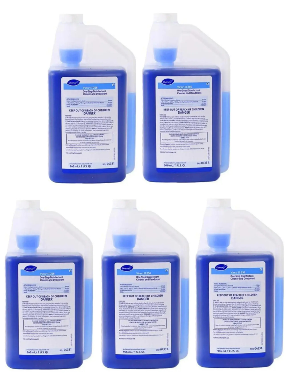 5 Bottles VIREX Diversey II 256 04331 One-Step Disinfectant Cleaner & Deodorant