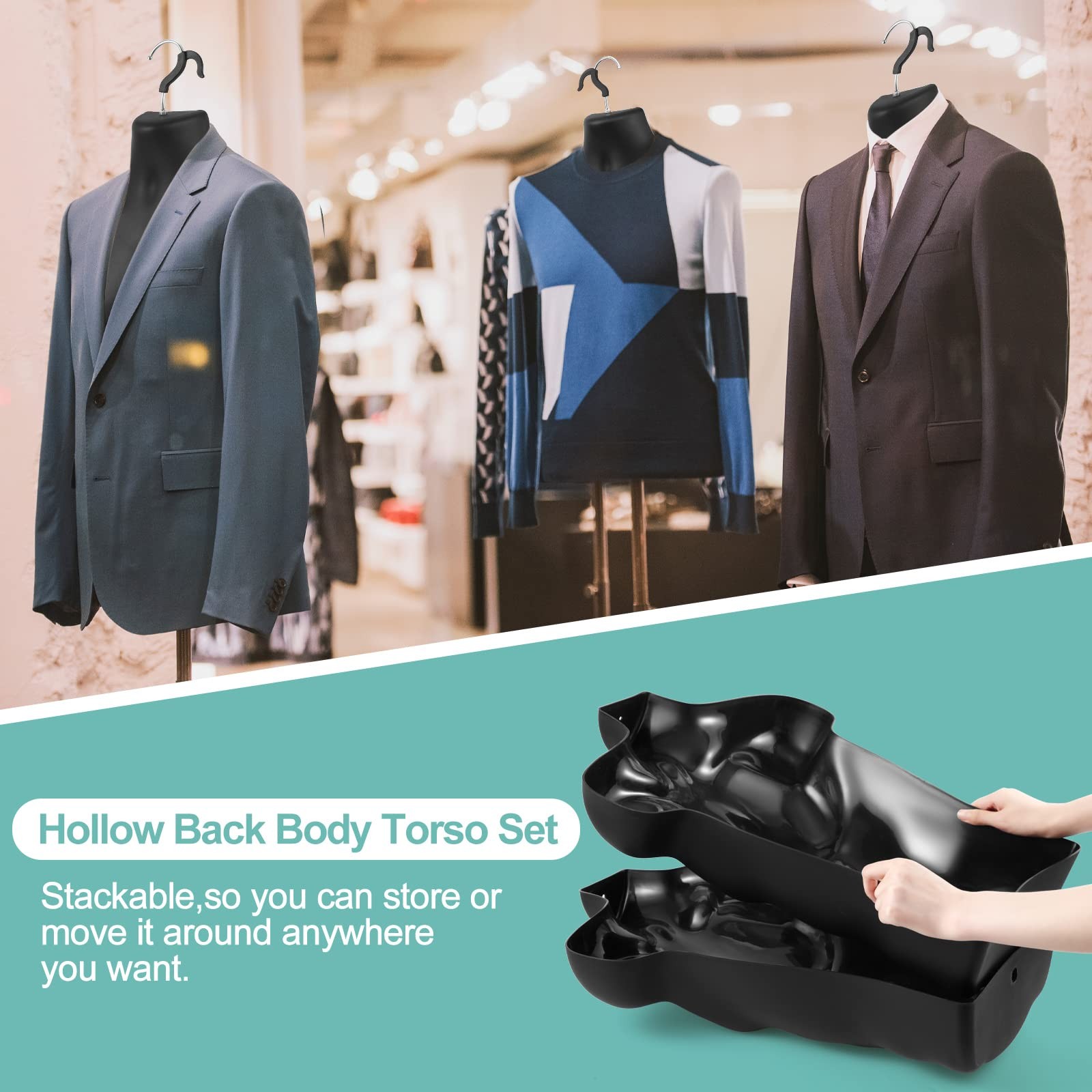 3 Packs Male Mannequin Torso Dress Form Tshirt Display Half Maniquin Body Rounde