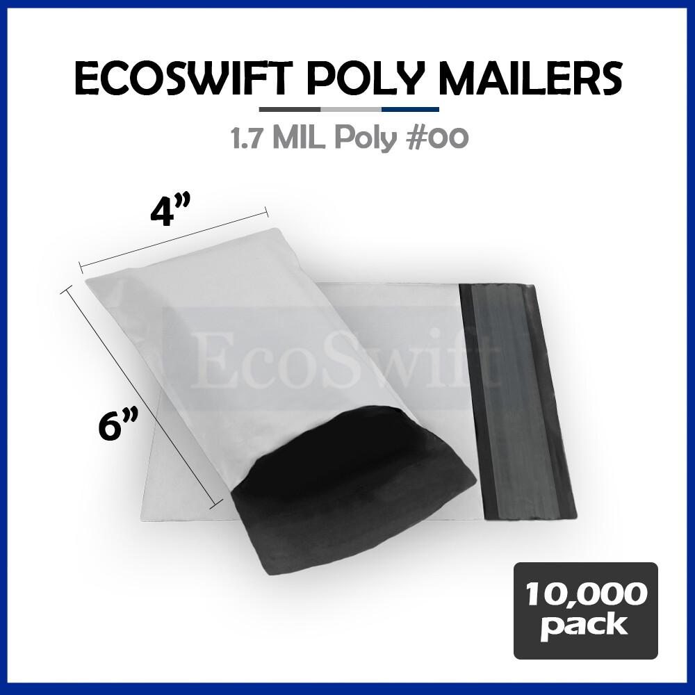 10000 4 x 6 EcoSwift White Poly Mailers Shipping Envelopes Self Seal Bags 1.7MIL